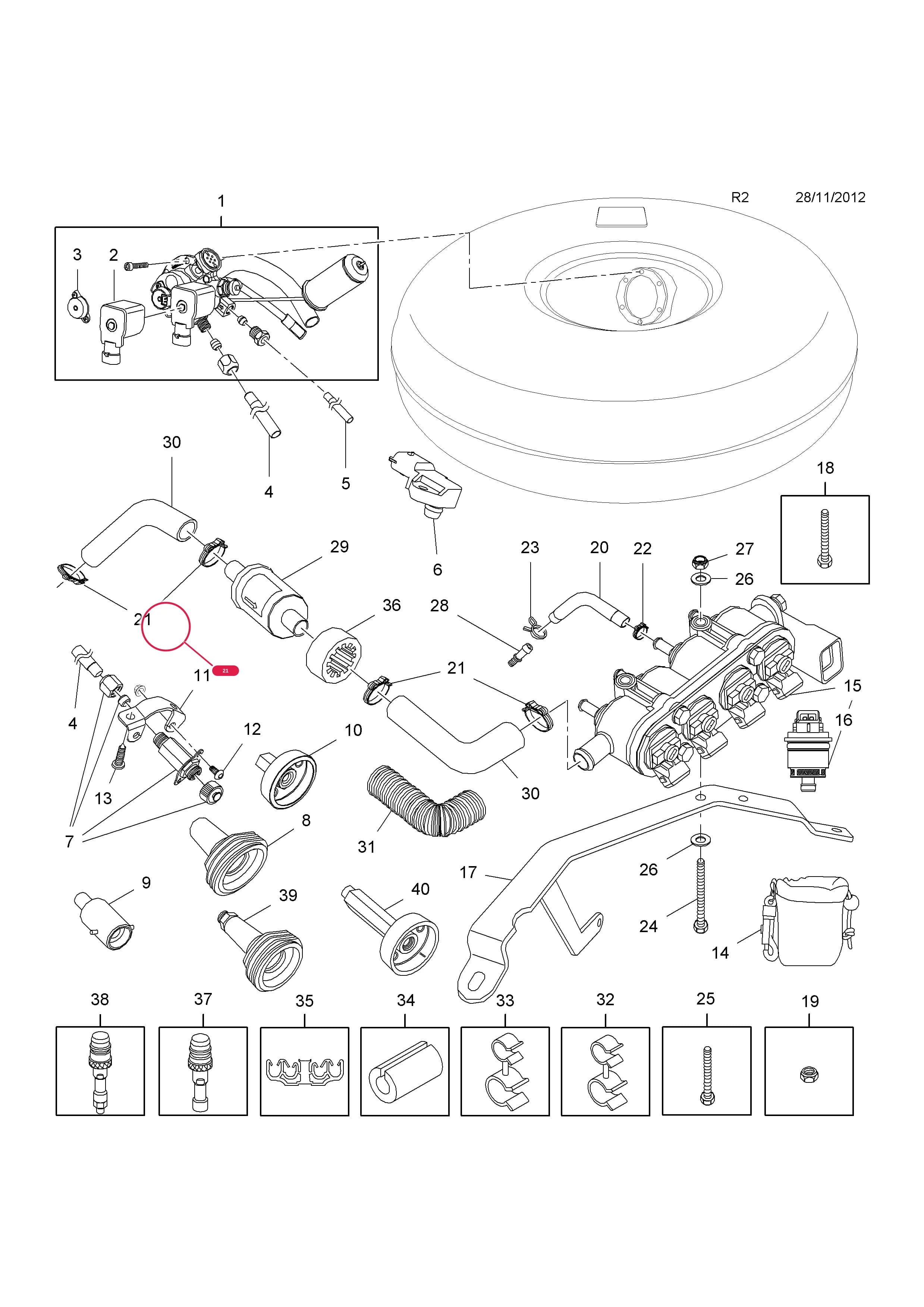 CLAMP,21-23MM DIA.,HOSE — Opel  AGILA-B ( 2008 - ) — R SPECIAL OPTIONS / DUAL FUEL › 1 DUAL FUEL - LPG (2010 MY-)