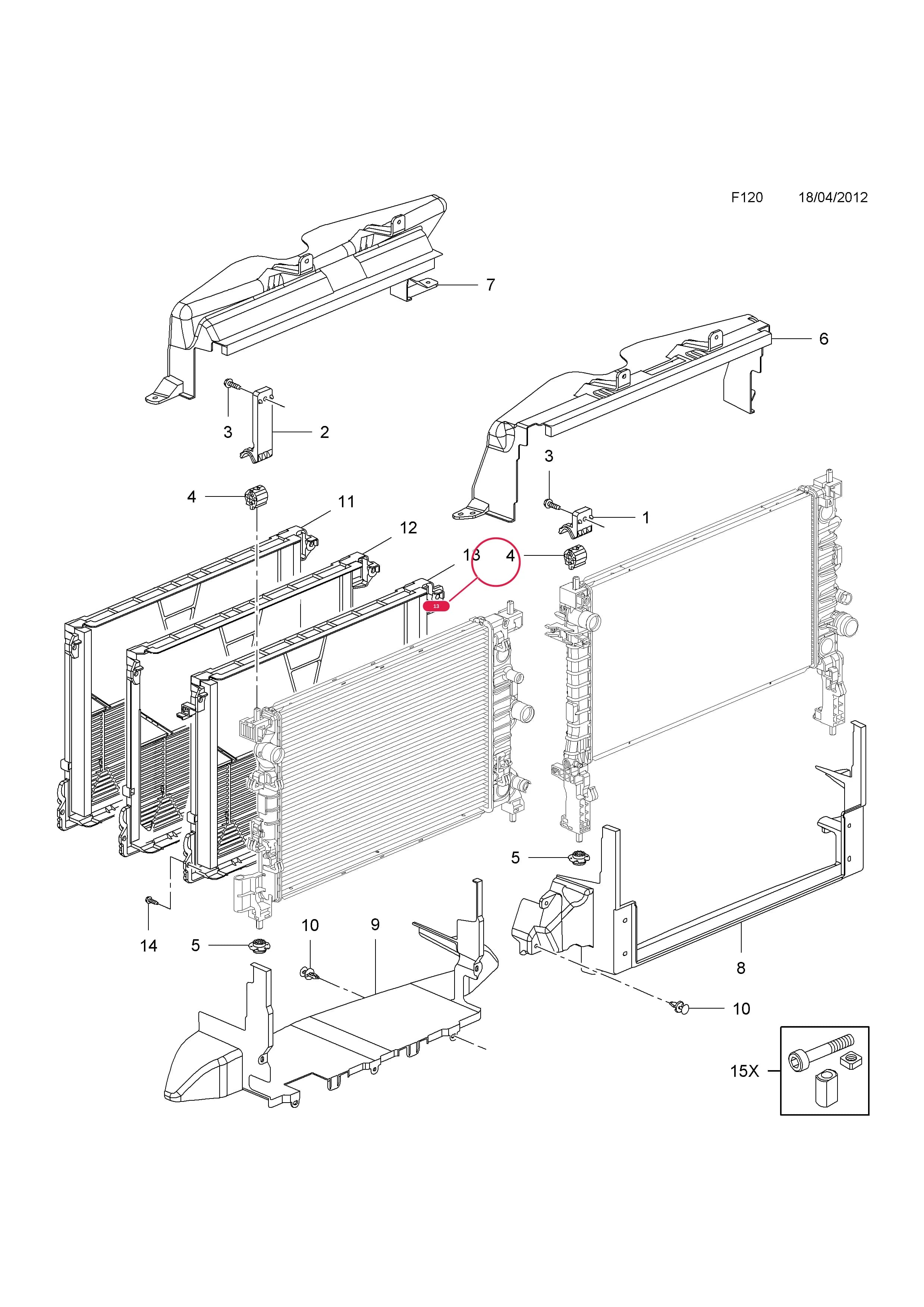 FRAME,RADIATOR (USED WITH AUTOMATIC TRANSMISSION) — Opel  MOKKA ( 2013 - ) — F COOLING › 21.RADIATOR MOUNTING PARTS