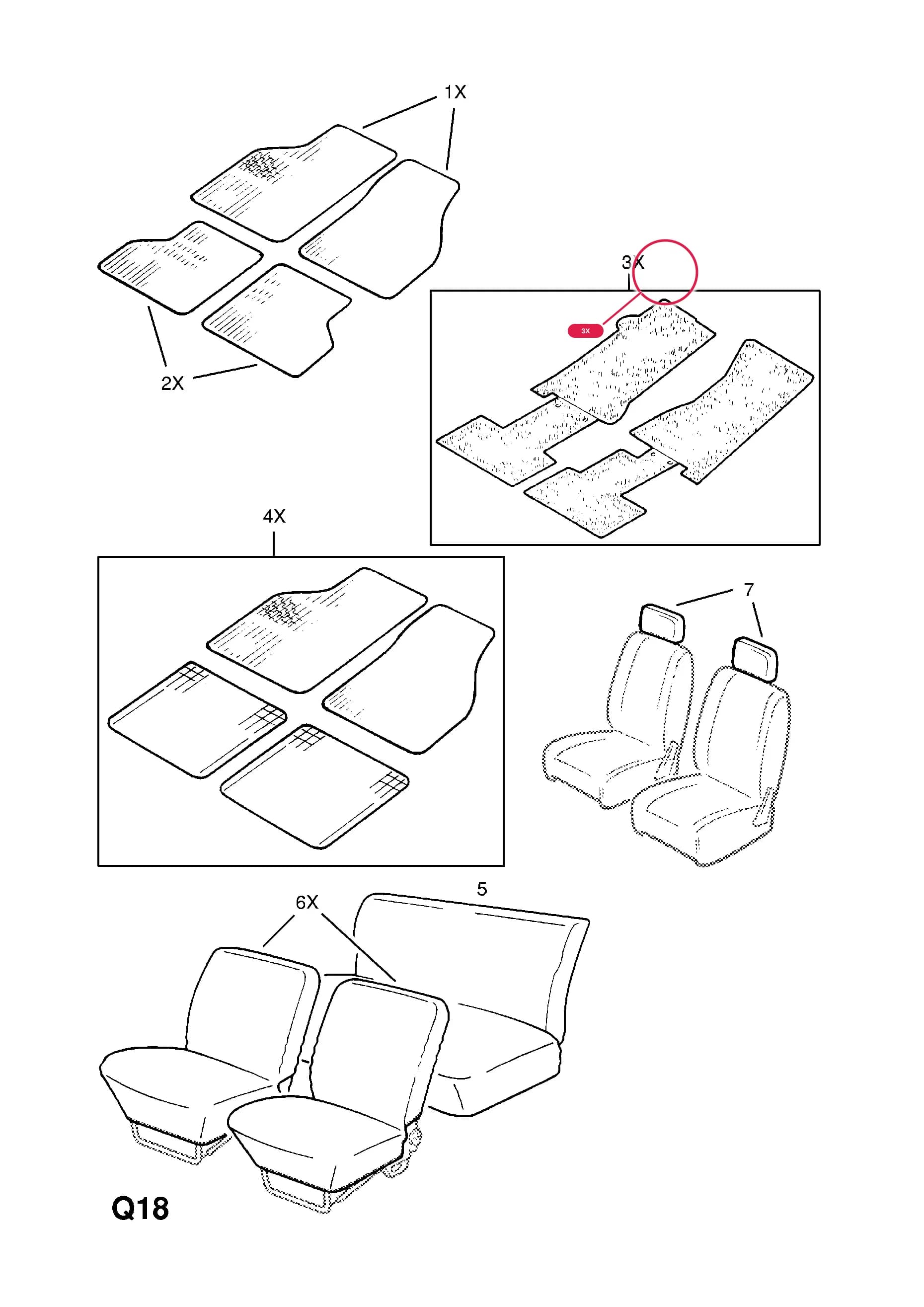 SET,CARPET MATS,FRONT AND REAR,FINE CORD,LHD,ANTHRACITE — Opel  ASCONA-C ( 1982 -  1988) — Q ACCESSORIES › 3 BODY INTERIOR TRIM