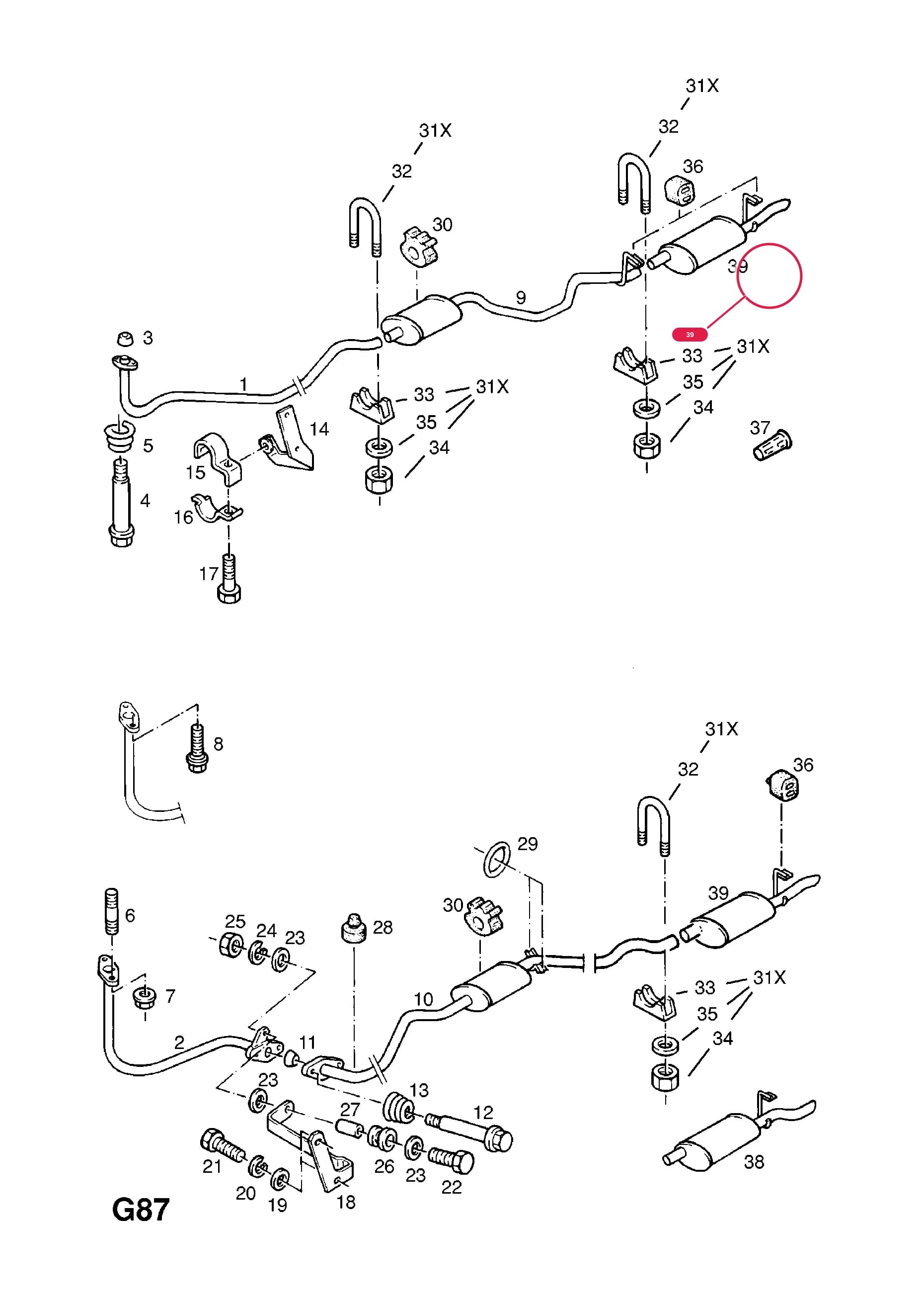 SILENCER,ASSY.,REAR AND TAIL PIPE  (PRODUCTION NO. 90183143) — Opel  ASCONA-C ( 1982 -  1988) — G FUEL AND EXHAUST › 136.EXHAUST PIPE,SILENCER AND CATALYTIC CONVERTER