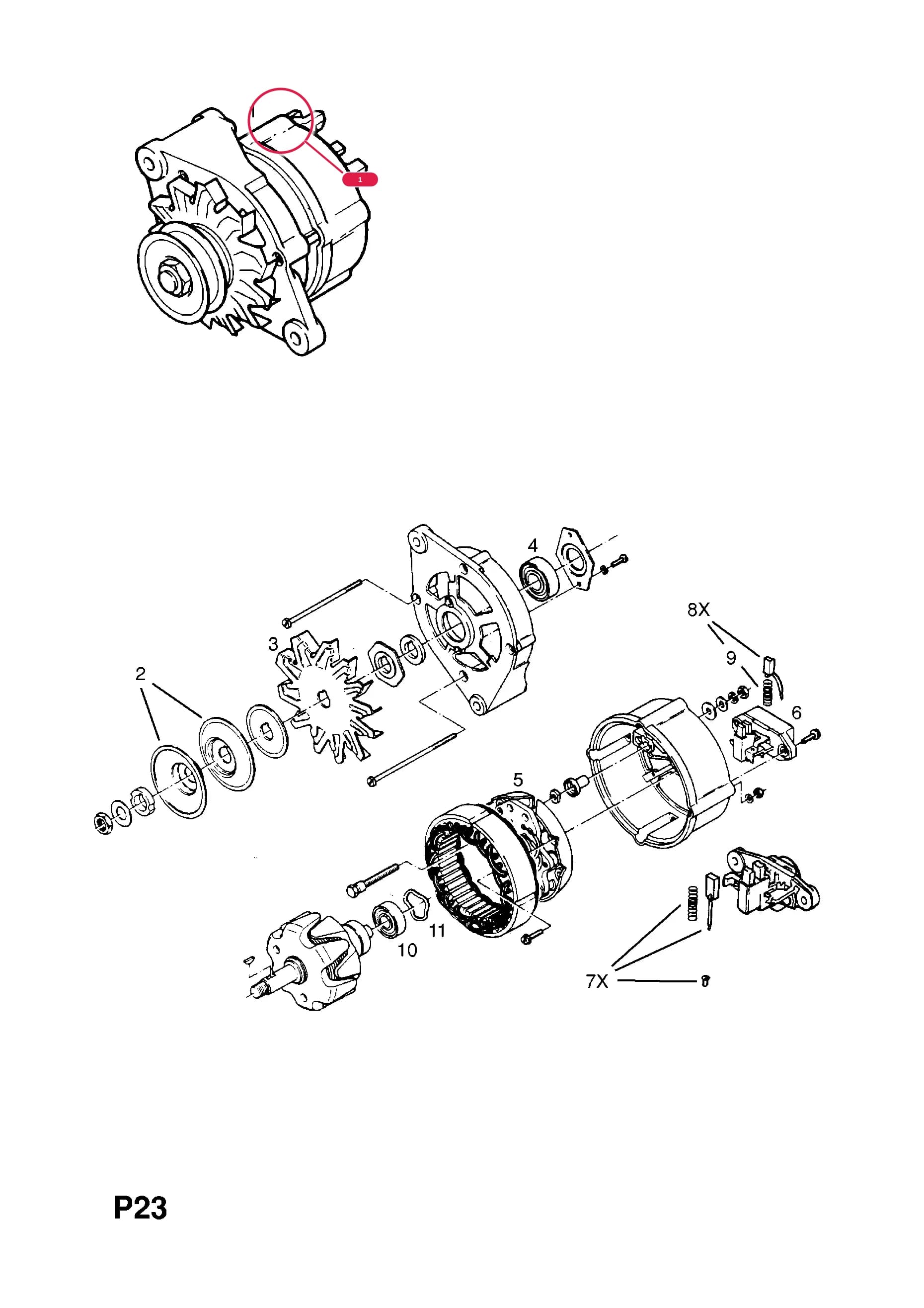 ALTERNATOR,ASSY.,12V.55 AMP (BOSCH) (NLS.- USE 90006895    12 04 026) — Opel  ASCONA-C ( 1982 -  1988) — P ELECTRICAL › 1 ENGINE AND COOLING