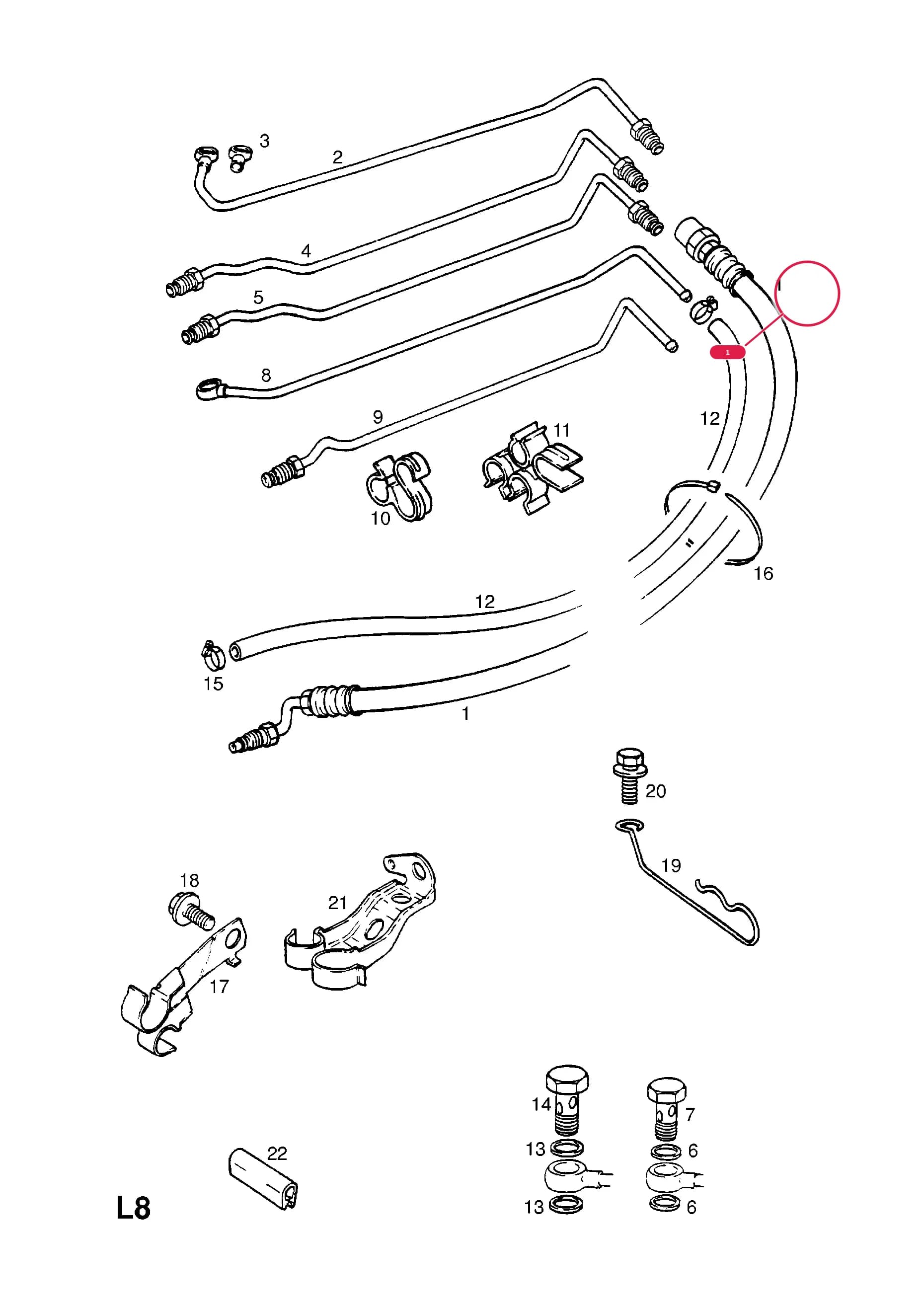 HOSE,OUTLET,PUMP TO PIPE,LHD (EXCEPT ABS) (NLS.- NO REPLACEMENT PART)Примечание:USED WITH MANUAL TRANSMISSION — Opel  ASCONA-C ( 1982 -  1988) — L STEERING › 1.POWER STEERING HOSES AND PIPES