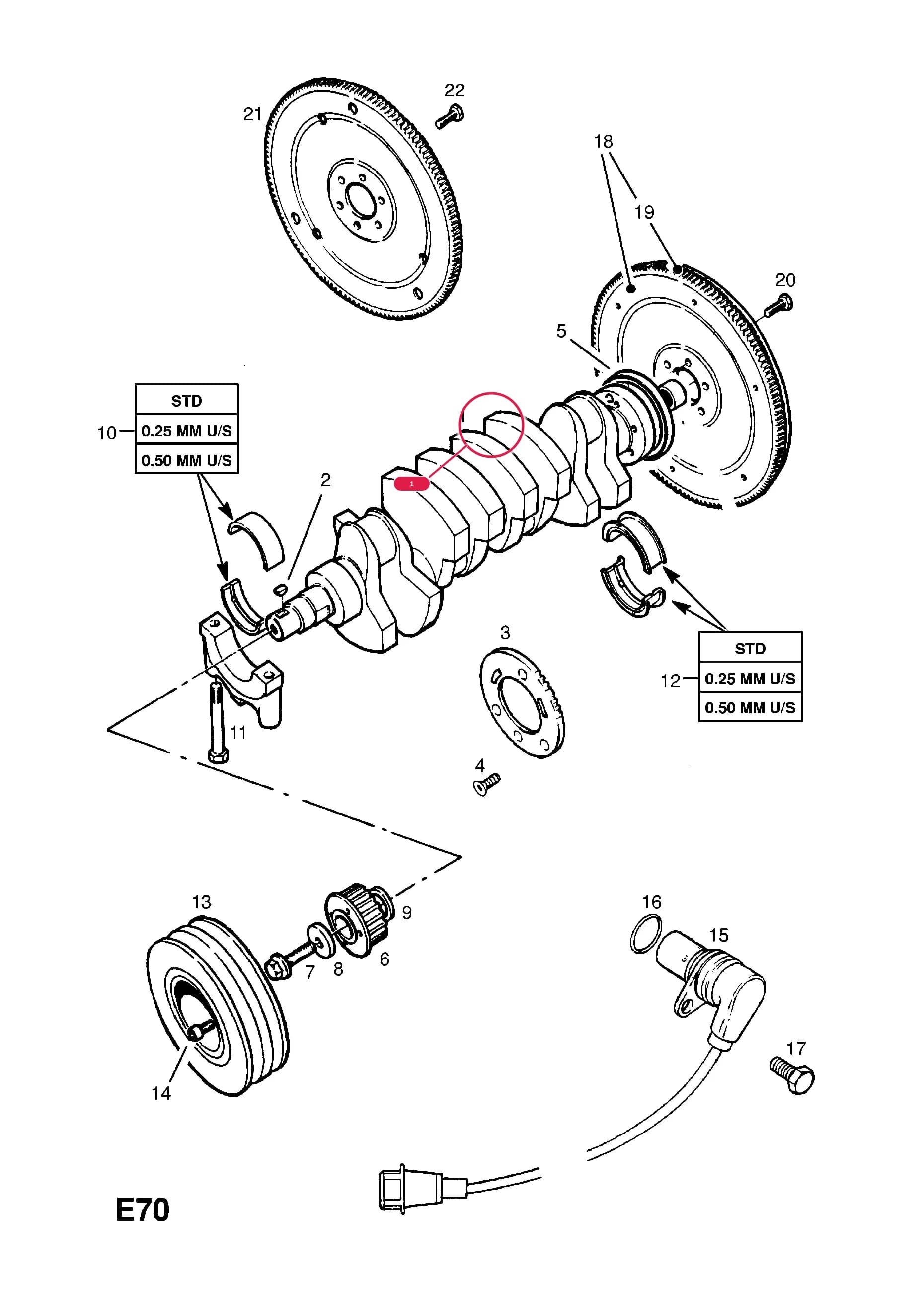CRANKSHAFT (NLS.- NO REPLACEMENT PART)  (PRODUCTION NO. 90156142) — Opel  ASCONA-C ( 1982 -  1988) — E ENGINE AND CLUTCH › 5 C18NE[LV6],E18NV[LV9],S18NV[LV9] PETROL ENGINES