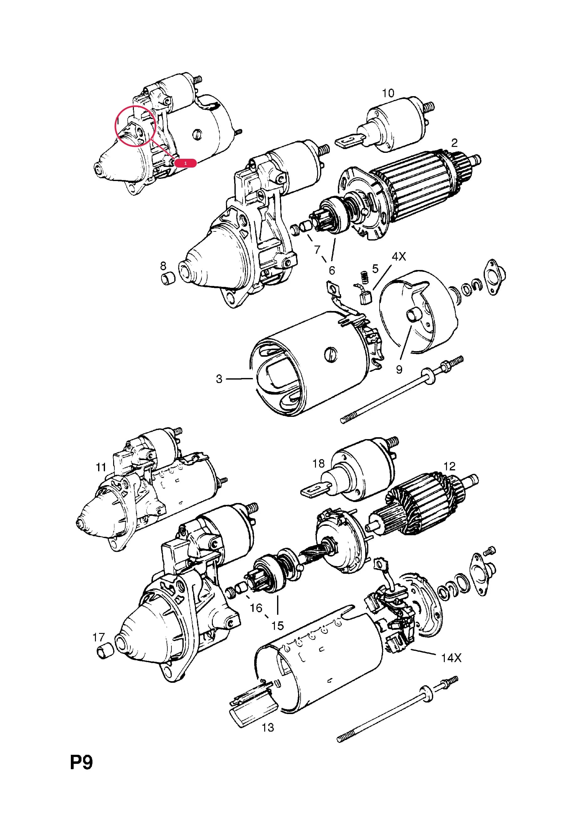 STARTER,ASSY. (BOSCH TYPE) (NLS.- USE 90337030) — Opel  ASCONA-C ( 1982 -  1988) — P ELECTRICAL › 1 ENGINE AND COOLING