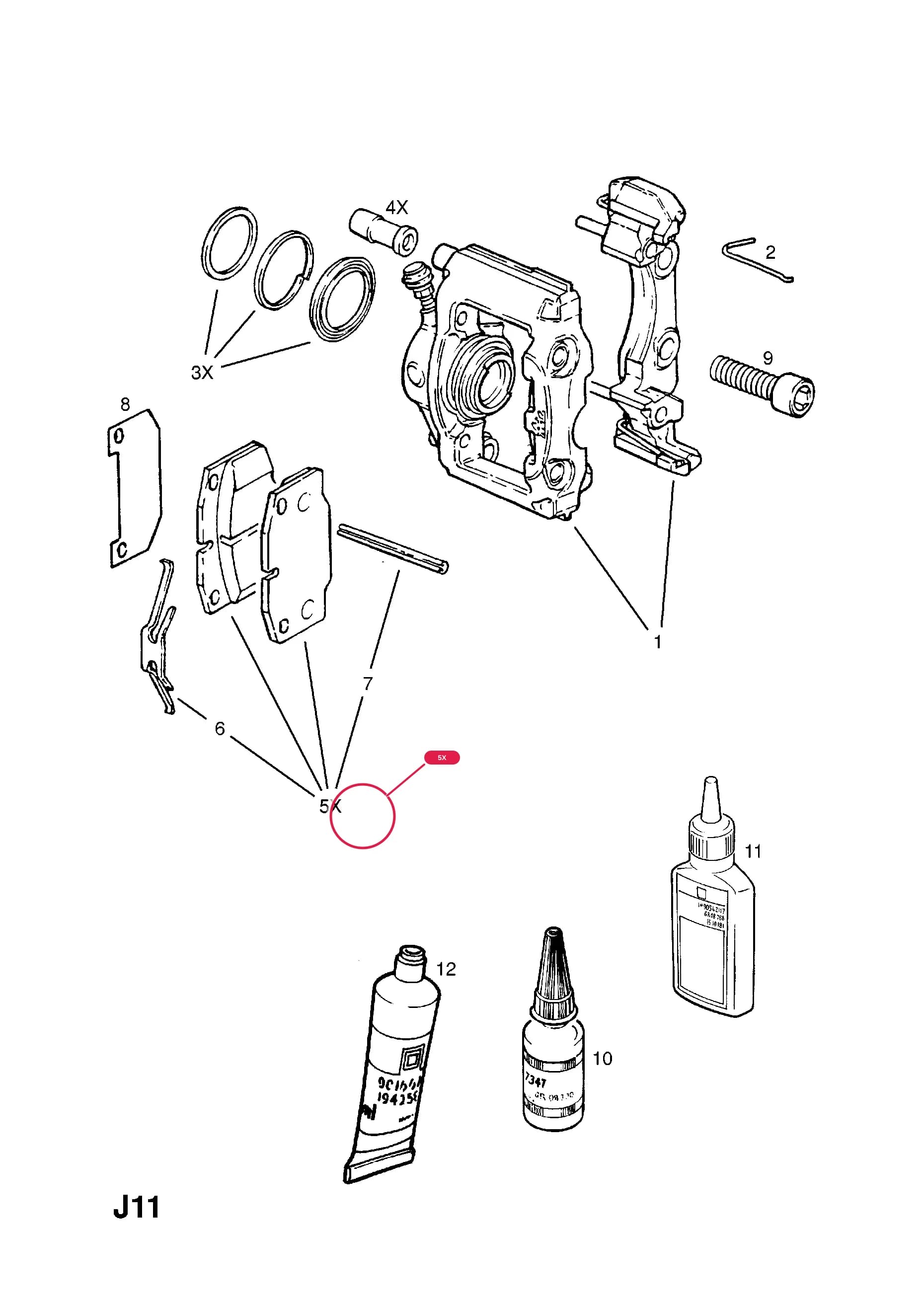 KIT,BRAKE PADS,FRONT (ASBESTOS FREE) (NLS.- USE 90398758  16 05 787) — Opel  ASCONA-C ( 1982 -  1988) — J BRAKES › 19.FRONT BRAKE DISC CALIPER