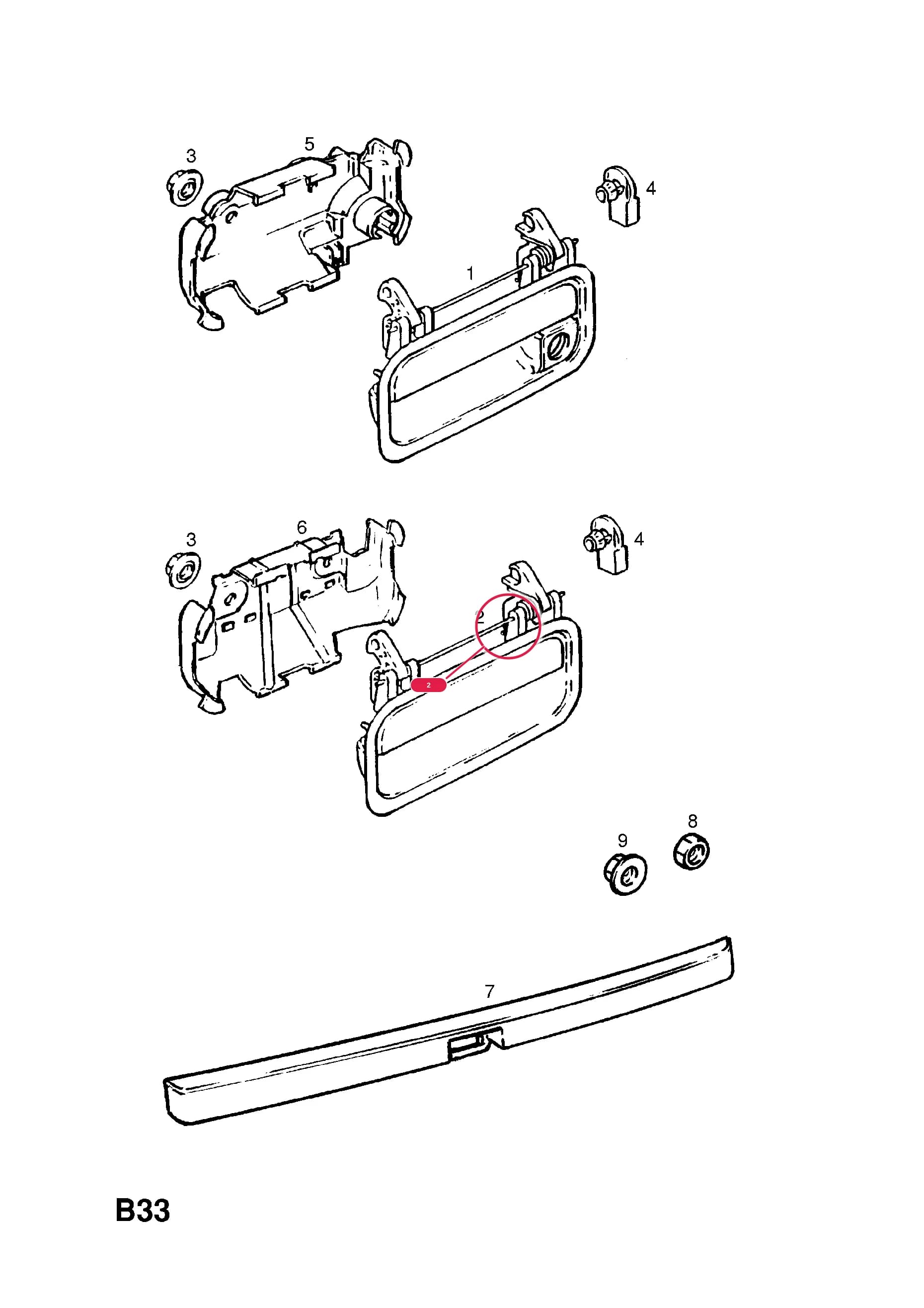 HANDLE,OUTER,REAR DOOR,BLUE/GREYПримечание:RANGE: ADDITIONAL PLANT BREAKPOINT INFORMATION NOT YET AVAILABLE — Opel  VECTRA-A ( 1989 -  1995) — B BODY EXTERIOR FITTINGS › 10 HANDLES