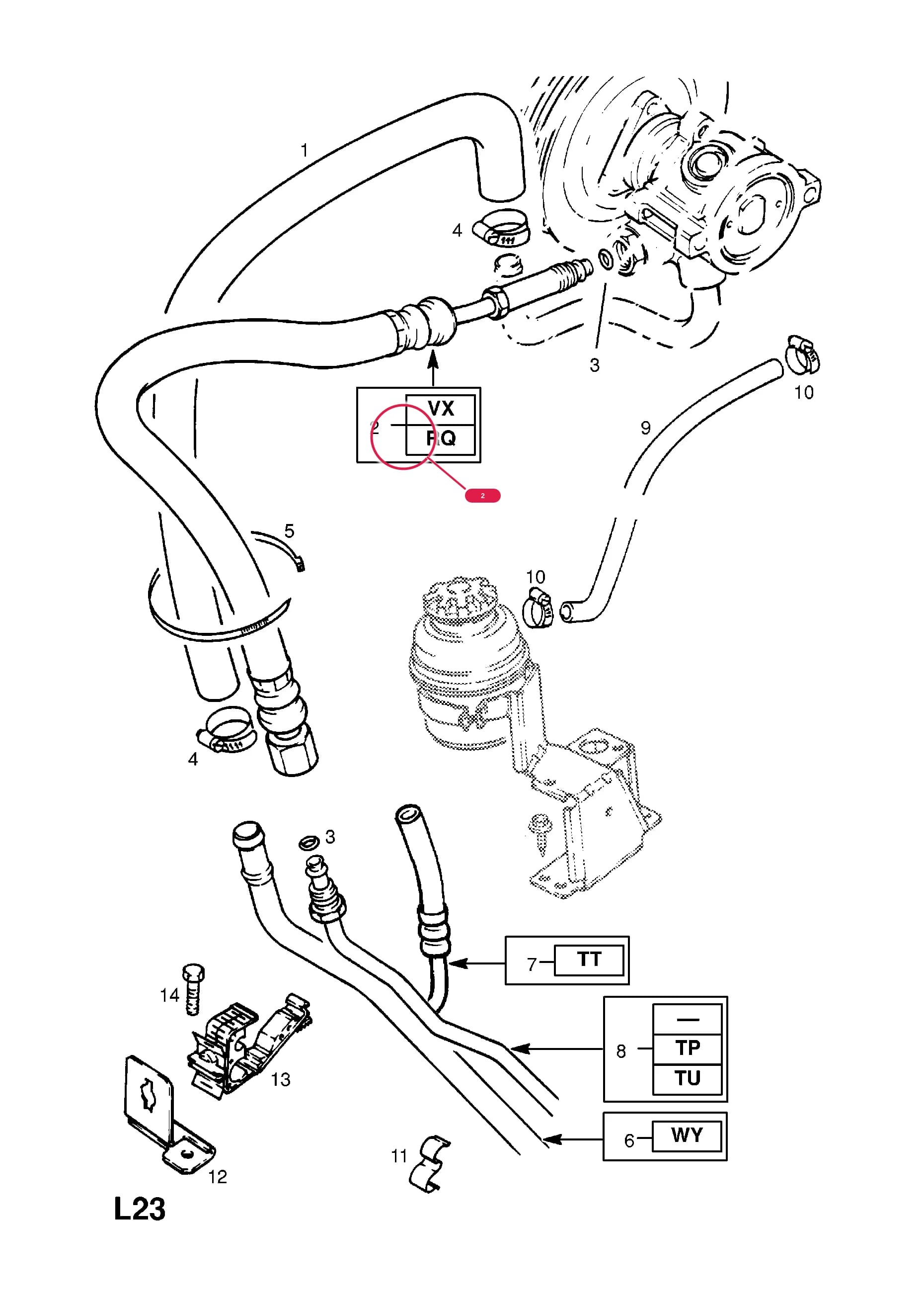 HOSE,OUTLET,PUMP TO PRESSURE PIPE (IDENT RQ) — Opel  VECTRA-A ( 1989 -  1995) — L STEERING › 2.POWER STEERING PIPES AND HOSES