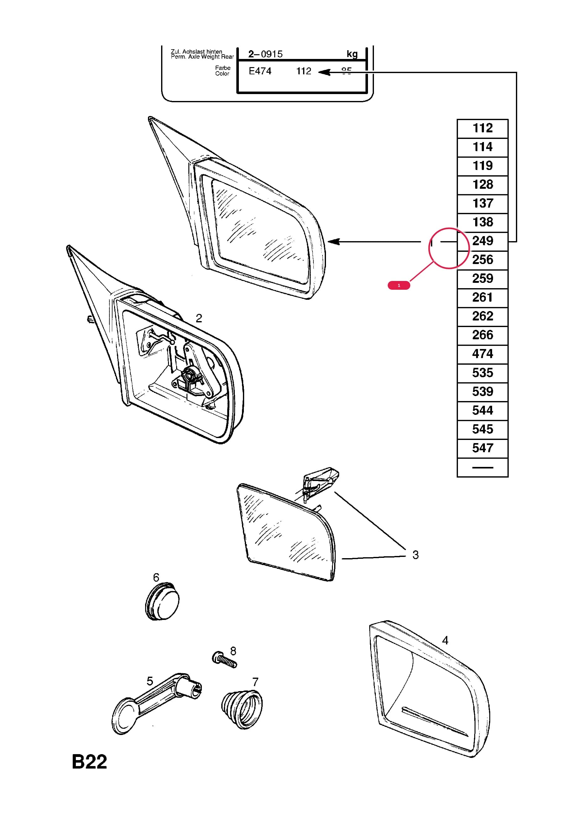 MIRROR,ASSY.,REAR VIEW,RH-LHD,BLUE/GREY (CONVEX) (NLS.- USE COMPONENTS)  (PRODUCTION NO. 90286980) — Opel  VECTRA-A ( 1989 -  1995) — B BODY EXTERIOR FITTINGS › 7 REAR VIEW DOOR MIRROR - MANUALLY OPERATED