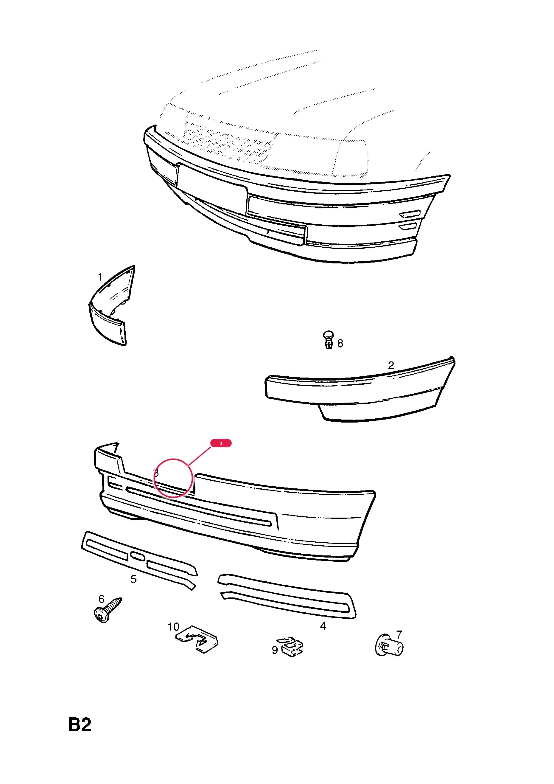 MOULDING,FRONT BUMPER PANEL,PRIMEDПримечание:IF REQUIRED CUT HOLES — Opel  VECTRA-A ( 1989 -  1995) — B BODY EXTERIOR FITTINGS › 1 BUMPERS