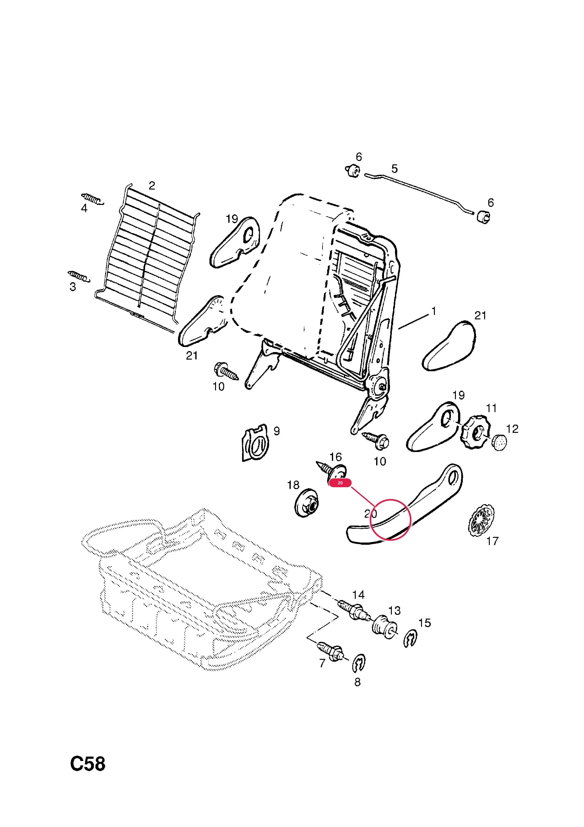COVER,ADJUSTER MECHANISM,RH,RH SEAT,BLUE (WITH HOLE) (TRIM COMBINATION CODES 111,811) (NLS.- NO REPLACEMENT PART)  (PRODUCTION NO. 90286536) — Opel  VECTRA-A ( 1989 -  1995) — C BODY INTERIOR FITTINGS › 22 FRONT SEAT FRAME AND FITTINGS - EXCEPT SPORTS SEAT