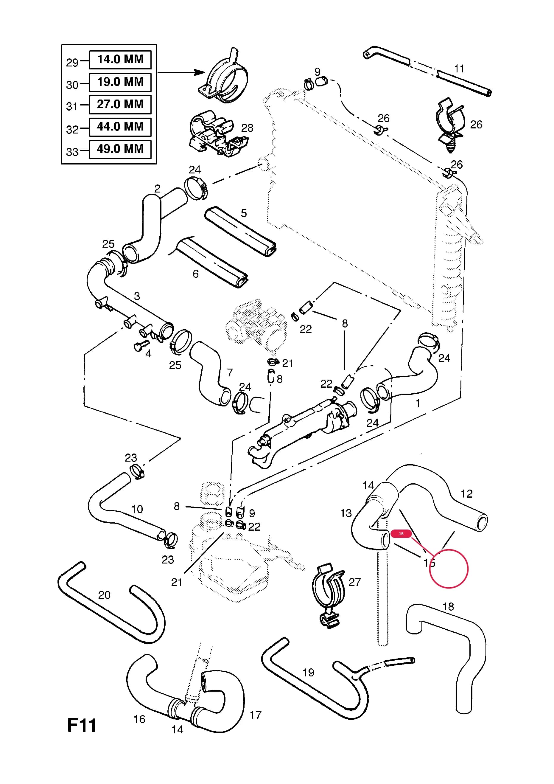 HOSE,CONNECTING TUBE TO INDUCTION MANIFOLD (NLS.- NO REPLACEMENT PART)Примечание:RANGE: NO ADDITIONAL PLANT BREAKPOINT INFORMATION AVAILABLE — Opel  VECTRA-A ( 1989 -  1995) — F COOLING › 20.HOSES AND PIPES (CONTD.)
