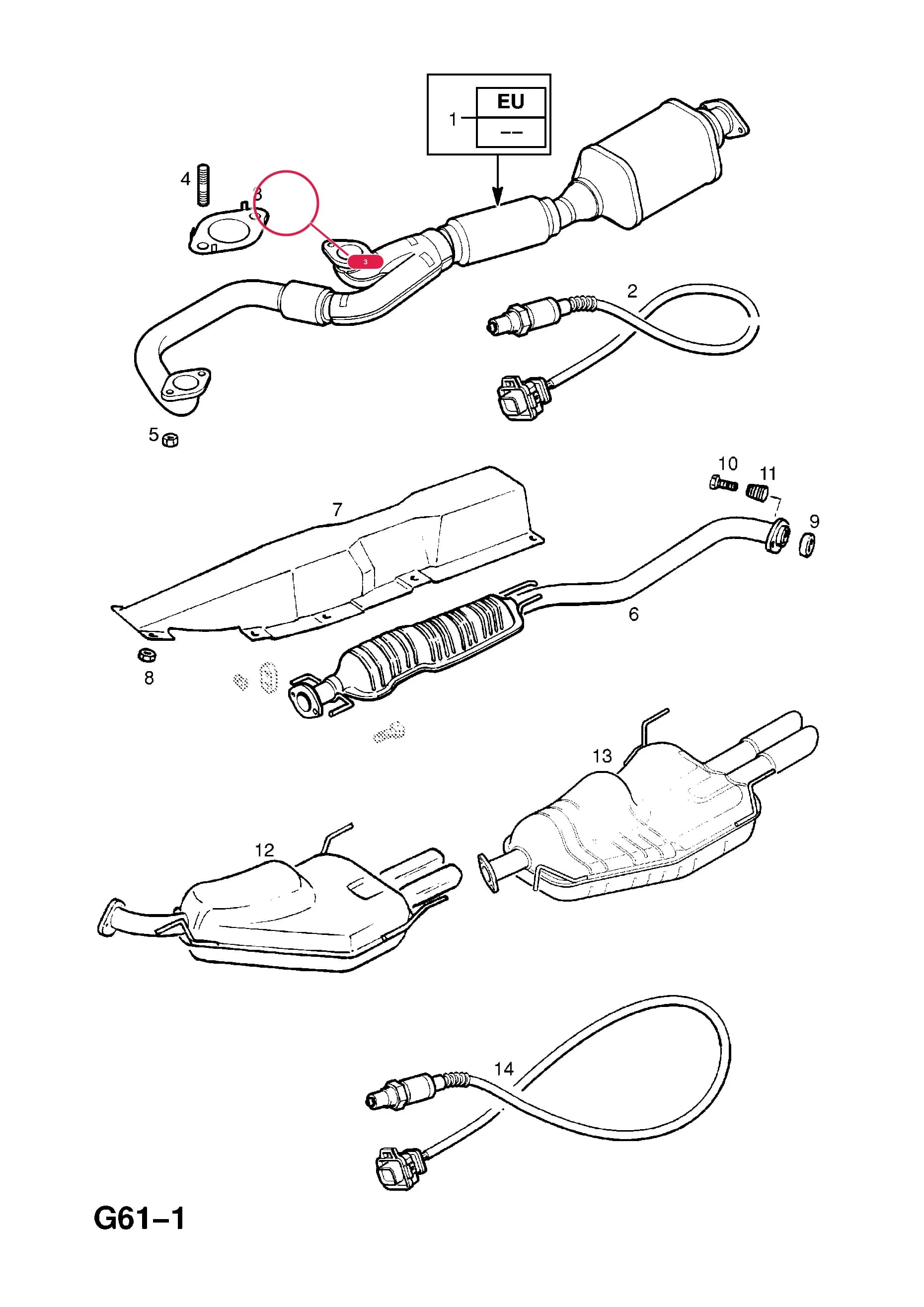 GASKET,FRONT EXHAUST PIPE TO MANIFOLD — Opel VECTRA-B ( 1996 - 2002) — G FUEL AND EXHAUST › 107.EXHAUST PIPE,SILENCER AND CATALYTIC CONVERTER (CONTD.)