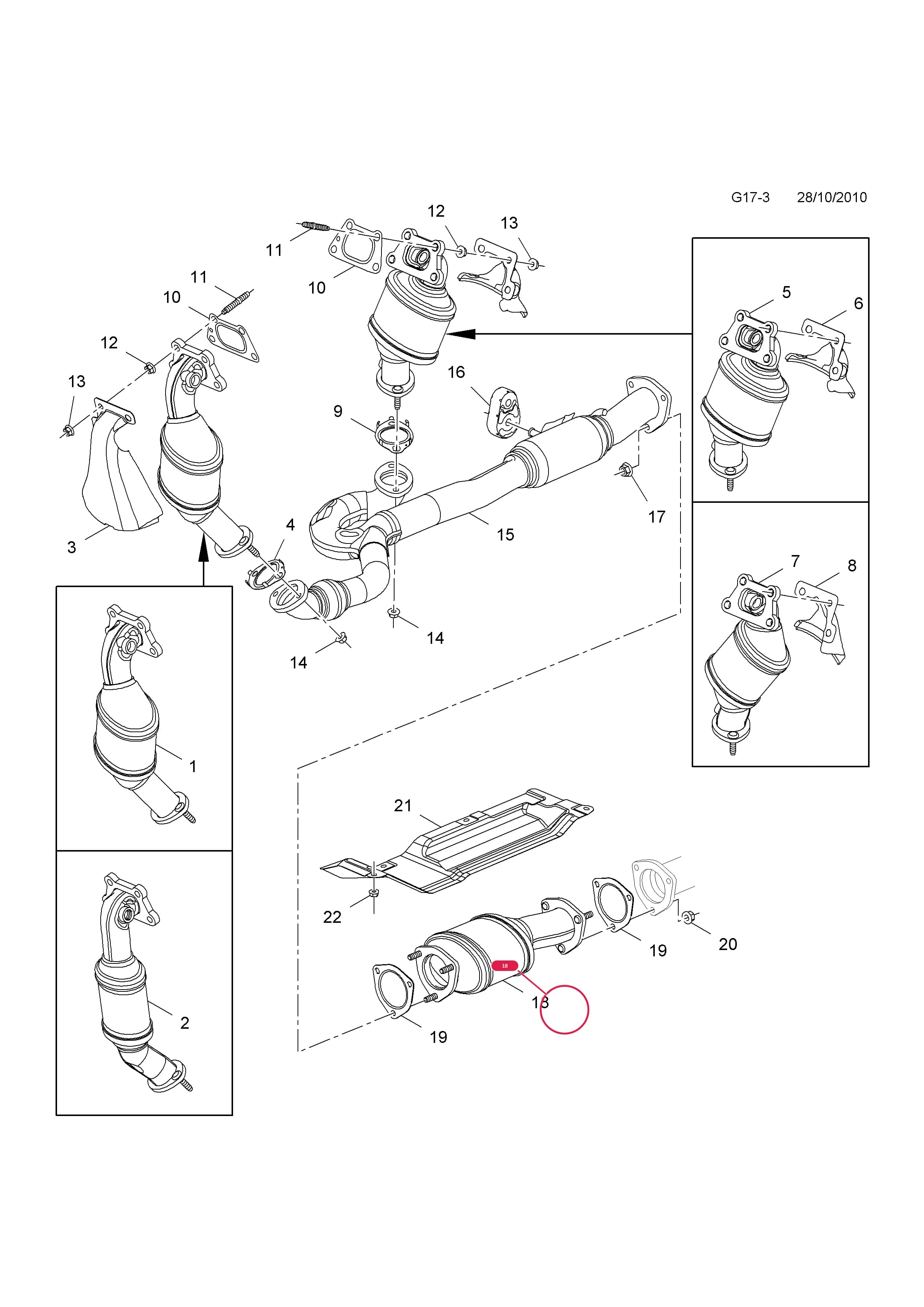 CONVERTER,ASSY.,CATALYTIC,OPEL,NEW EXCHANGE (IDENT LE) (CORE RETURN NO. 9117104   95 08 030) — Opel  ANTARA ( 2007 - ) — G FUEL AND EXHAUST › 3 A30XH[LF1],A30XF[LFW] PETROL ENGINES
