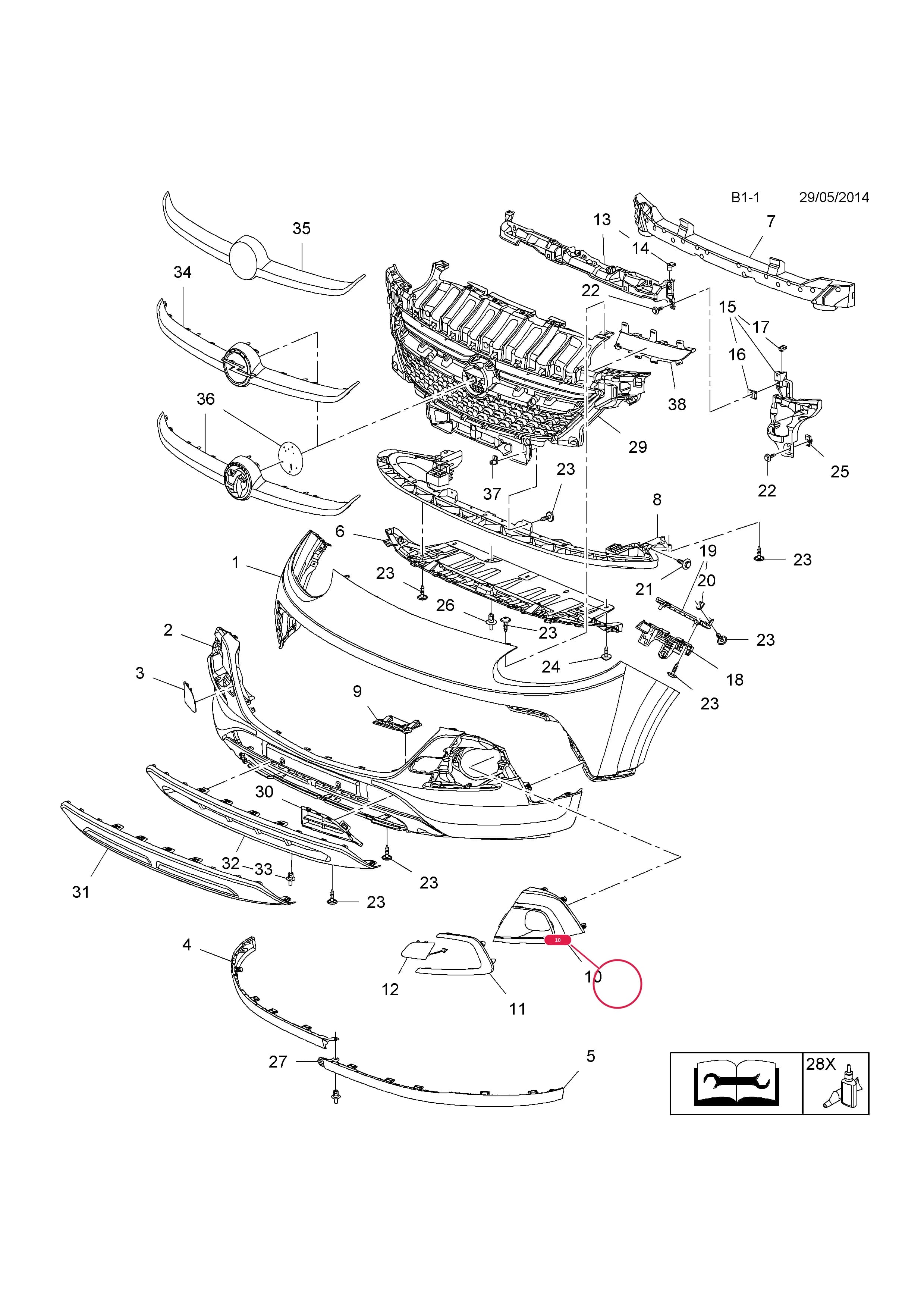 BEZEL,RH — Opel  ADAM ( 2013 - ) — B BODY EXTERIOR FITTINGS › 1 BUMPERS AND RADIATOR GRILLE