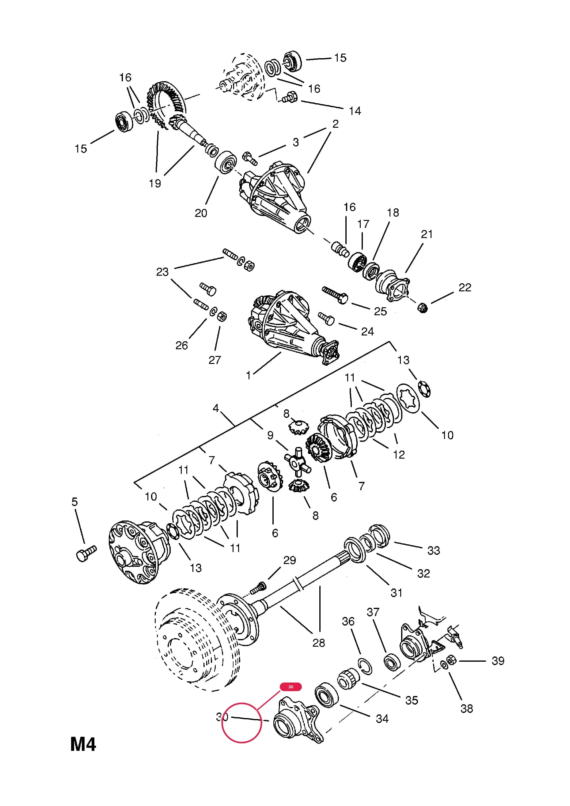 HOLDER,BEARING,RH (EXCEPT ABS) (NLS.- NO REPLACEMENT PART) — Opel  MONTEREY ( 1992 -  1997) — M REAR AXLE AND SUSPENSION › 2.DIFFERENTIAL ASSEMBLY