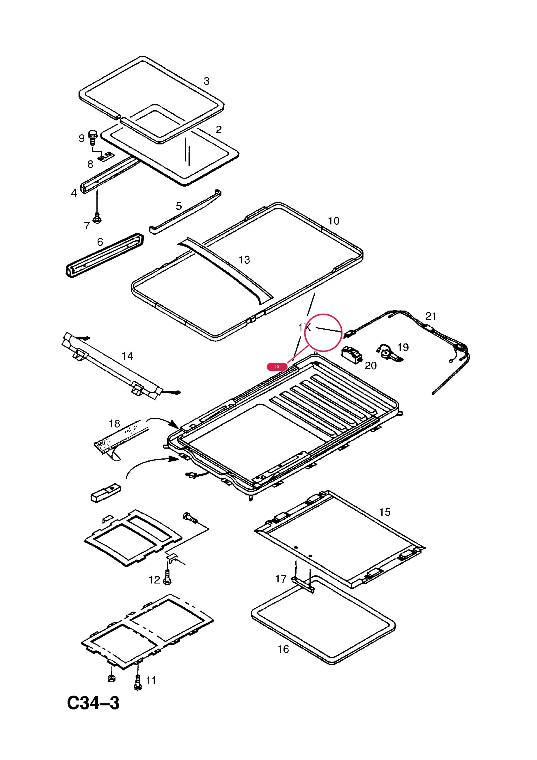 KIT,COMPLETE,SUN ROOF (NLS.- NO REPLACEMENT PART) — Opel  MONTEREY ( 1992 -  1997) — C BODY INTERIOR FITTINGS › 31 SUN ROOF