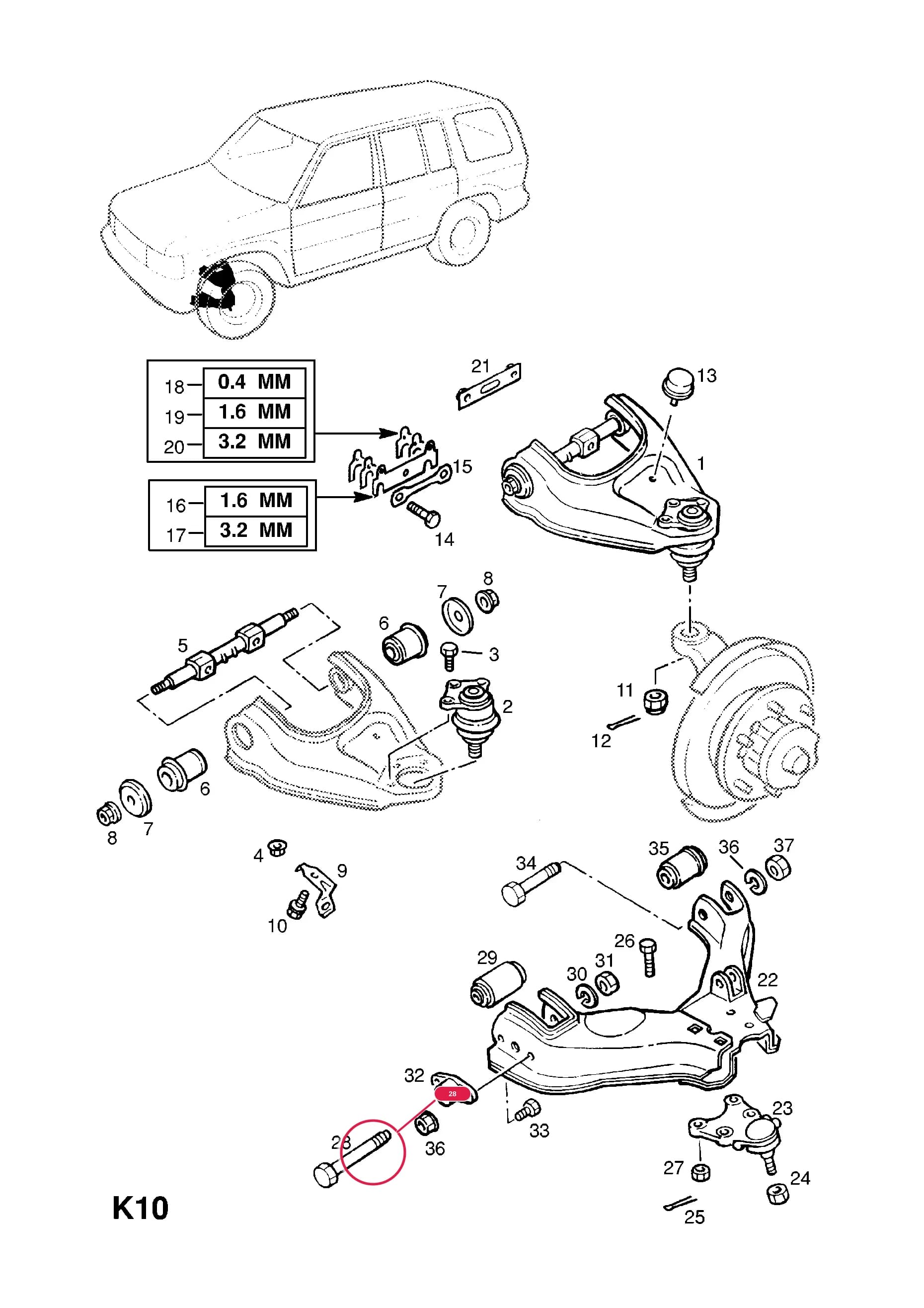 PIN,FULCRUM,LOWER SUSPENSION ARM,REAR (NLS.- NO REPLACEMENT PART) — Opel  MONTEREY ( 1998 -  2000) — K FRONT AXLE AND SUSPENSION › 16.FRONT SUSPENSION ARM