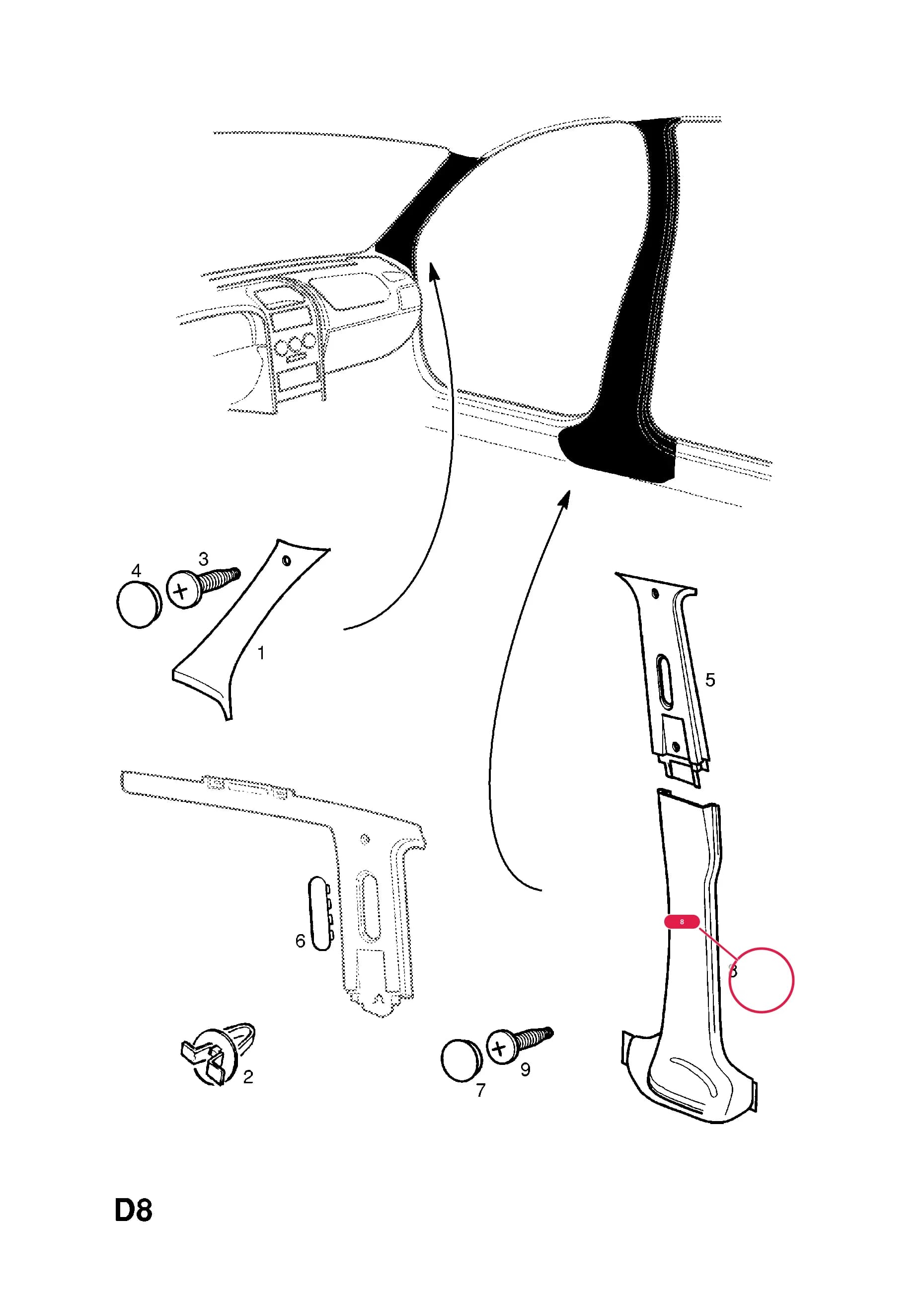 TRIM,CENTRE PILLAR,LOWER,RH,ANTHRACITE (NLS.- NO REPLACEMENT PART) — Opel  ASTRA CLASSIC ( 1999 -  2002) — D BODY INTERIOR TRIM › 3 BODY SIDE TRIM
