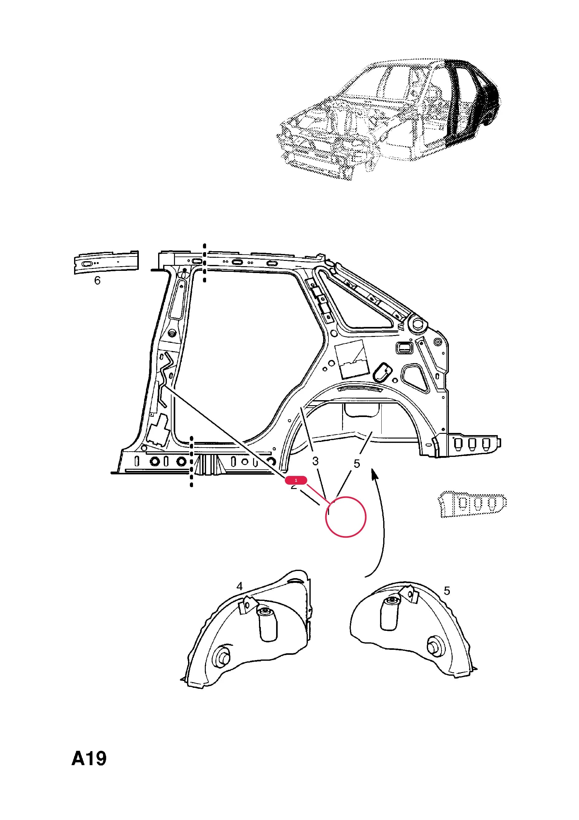 PANEL,SIDE,INNER,RH (NLS.- NO REPLACEMENT PART)  (PRODUCTION NO. 90359042) — Opel  ASTRA CLASSIC ( 1999 -  2002) — A BODY SHELL AND PANELS › 6 REAR QUARTER