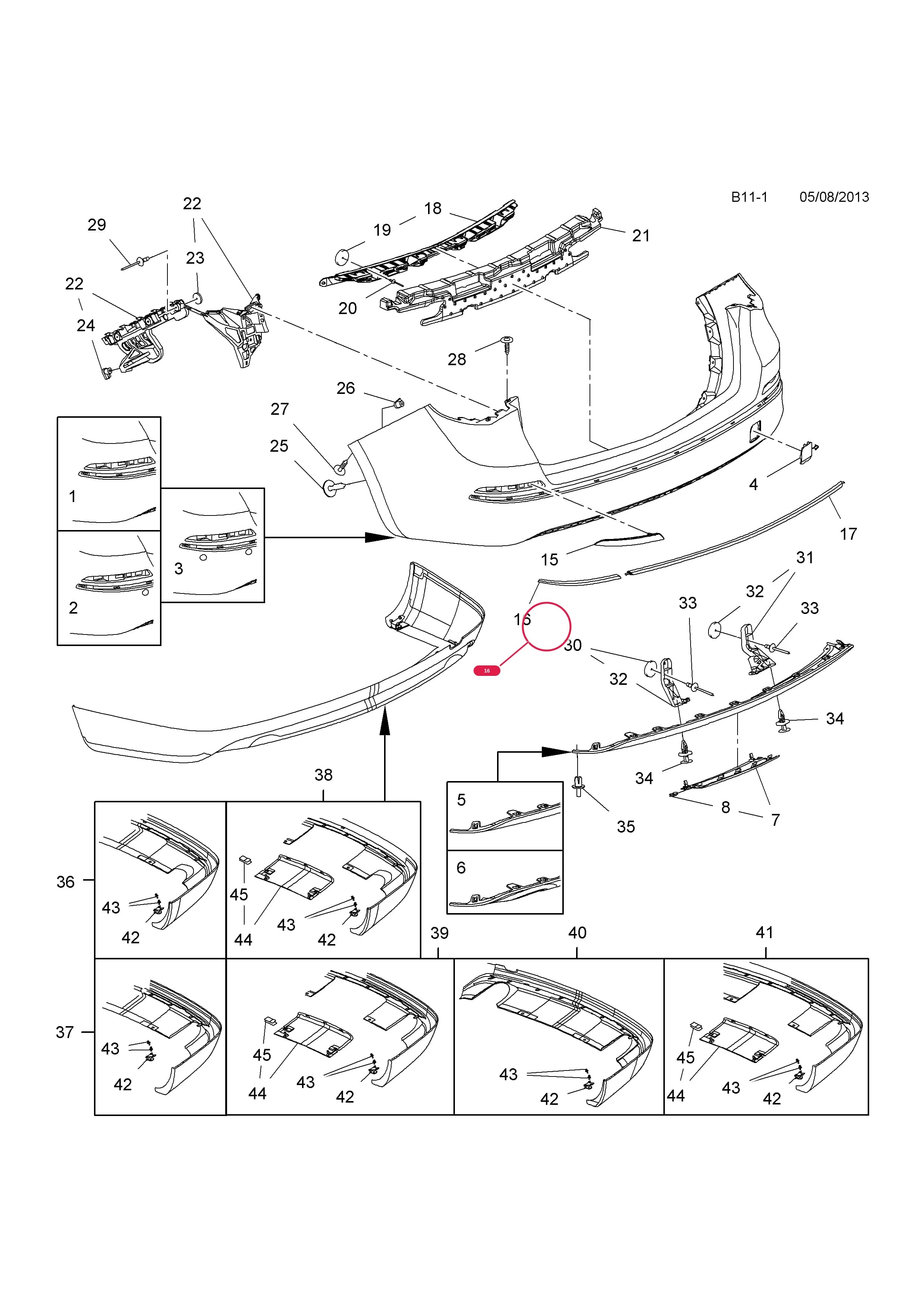 MOULDING,RH — Opel  ASTRA-J ( 2010 - ) — B BODY EXTERIOR FITTINGS › 1 BUMPERS AND RADIATOR GRILLE