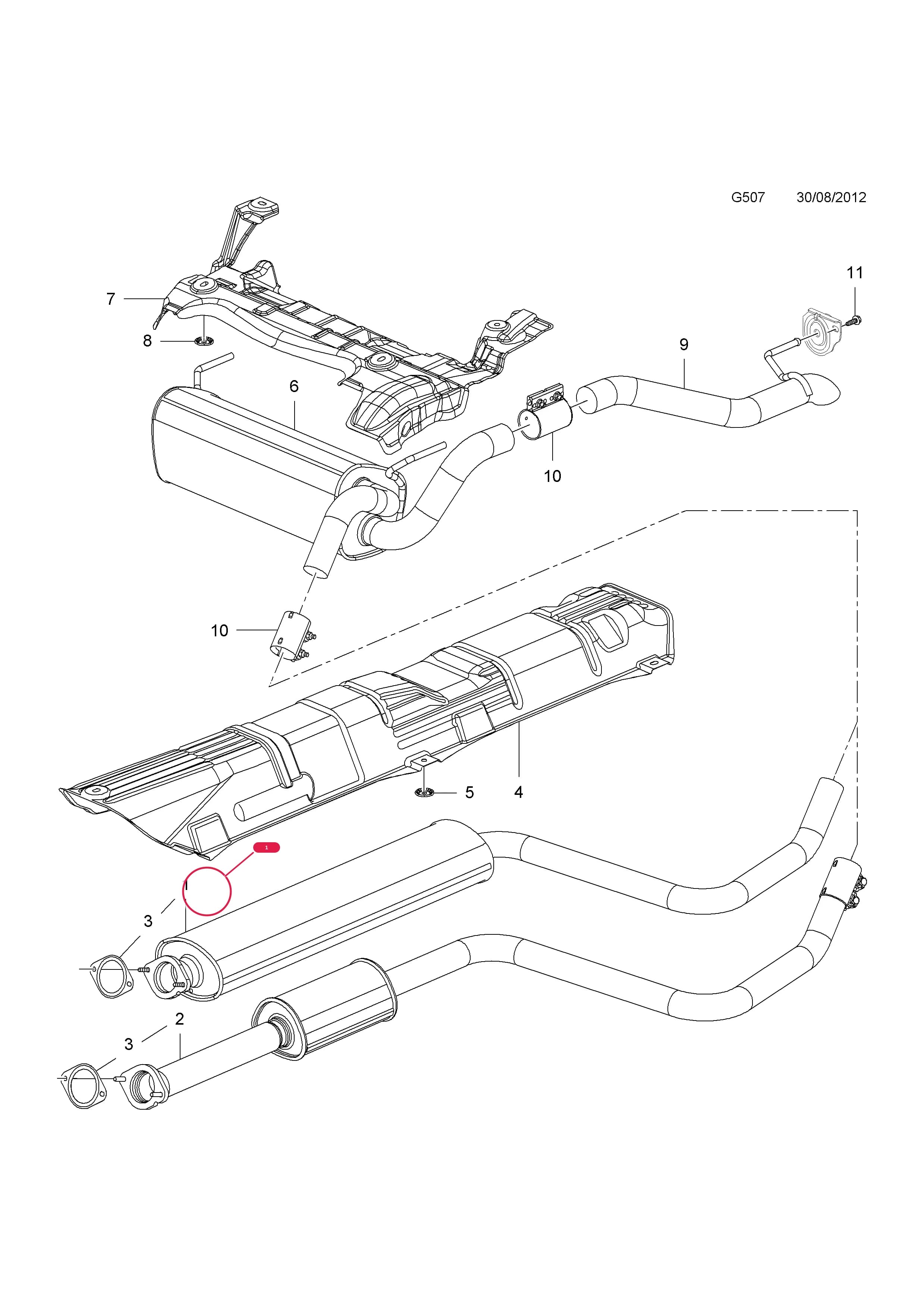 SILENCER,ASSY.,FRONT,AND CENTRE PIPE (EXCEPT POC KL7,DUAL FUEL LPG CONVERSION) (EXCEPT DUAL FUEL - LPG)  (IDENT AA3M) — Opel  ZAFIRA-C ( 2012 - ) — G FUEL AND EXHAUST › 1 A14NEL[LUJ],A14NET[LUJ],B14NEL[LUJ],B14NET[LUJ] PETROL ENGINES