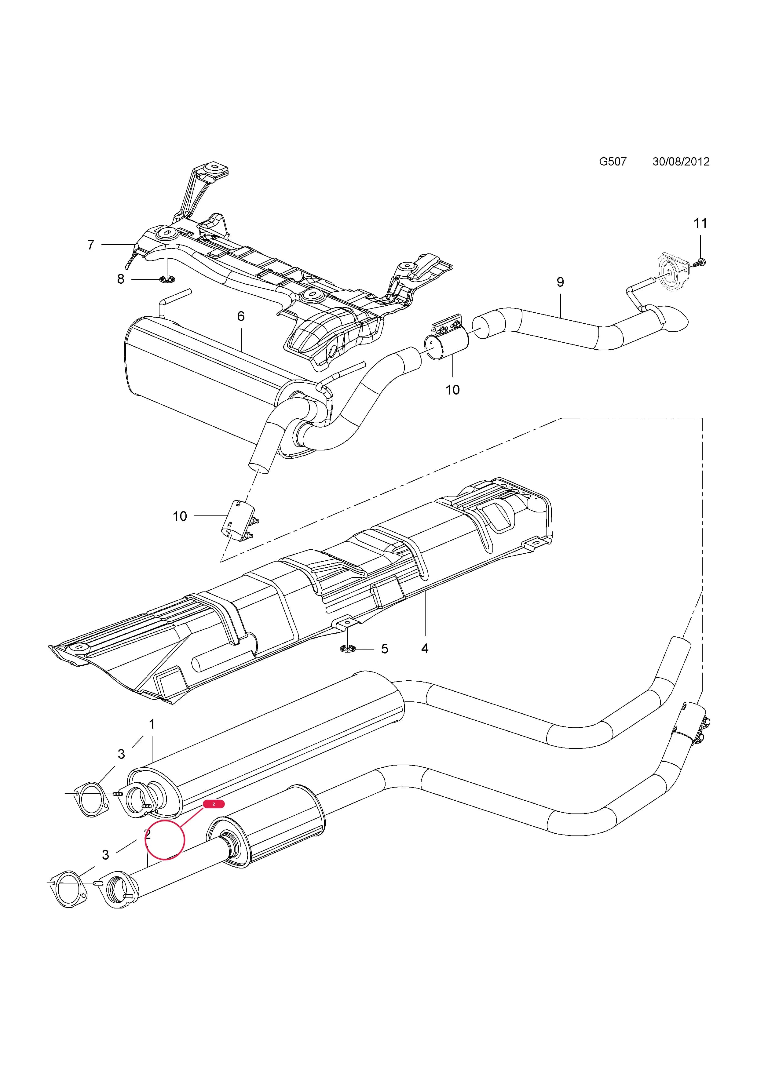 SILENCER,ASSY.,FRONT,AND CENTRE PIPE (EXCEPT POC KL7,DUAL FUEL LPG CONVERSION) (EXCEPT DUAL FUEL - LPG)  (IDENT AA3R) — Opel  ZAFIRA-C ( 2012 - ) — G FUEL AND EXHAUST › 1 A14NEL[LUJ],A14NET[LUJ],B14NEL[LUJ],B14NET[LUJ] PETROL ENGINES