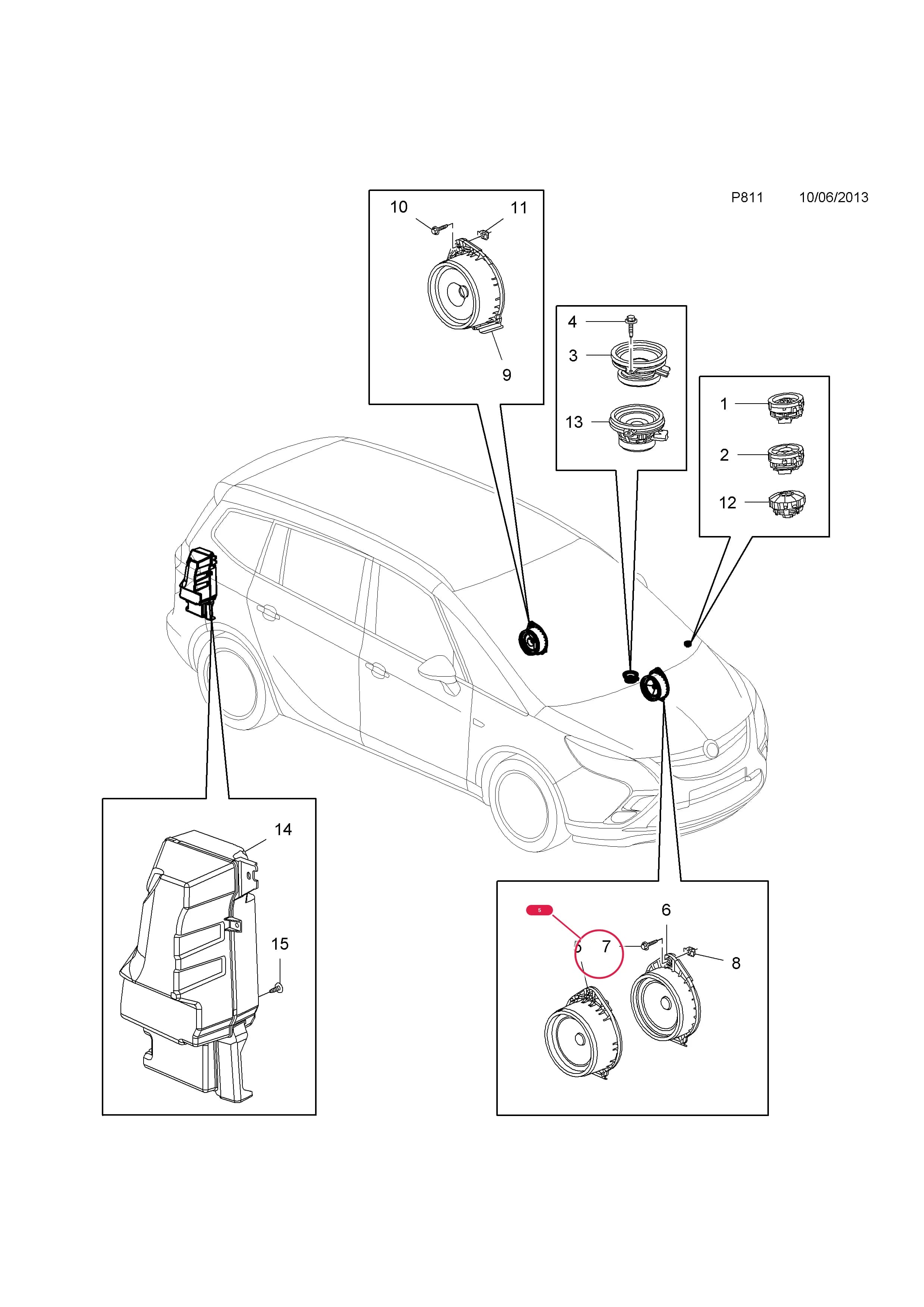 LOUDSPEAKER,FRONT DOOR (FOR 7 SPEAKER SYSTEM,POC U65) — Opel  ZAFIRA-C ( 2012 - ) — P ELECTRICAL › 9 AUDIO, NAVIGATION AND DEVICE CONNECTIVITY