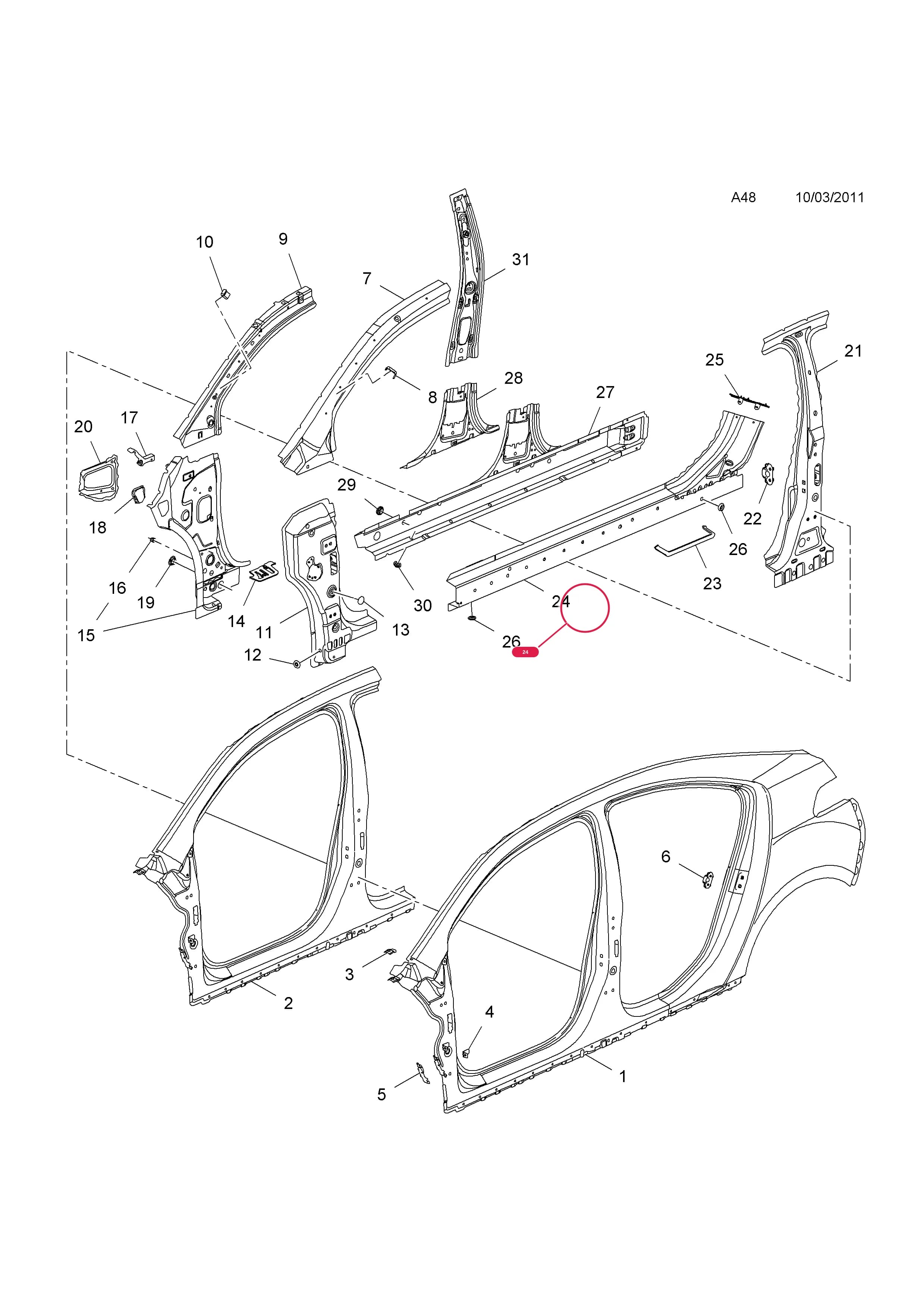REINFORCEMENT,SILL PANEL,RH — Opel  AMPERA ( 2012 - ) — A BODY SHELL AND PANELS › 5 BODY SIDE AND REAR QUARTER