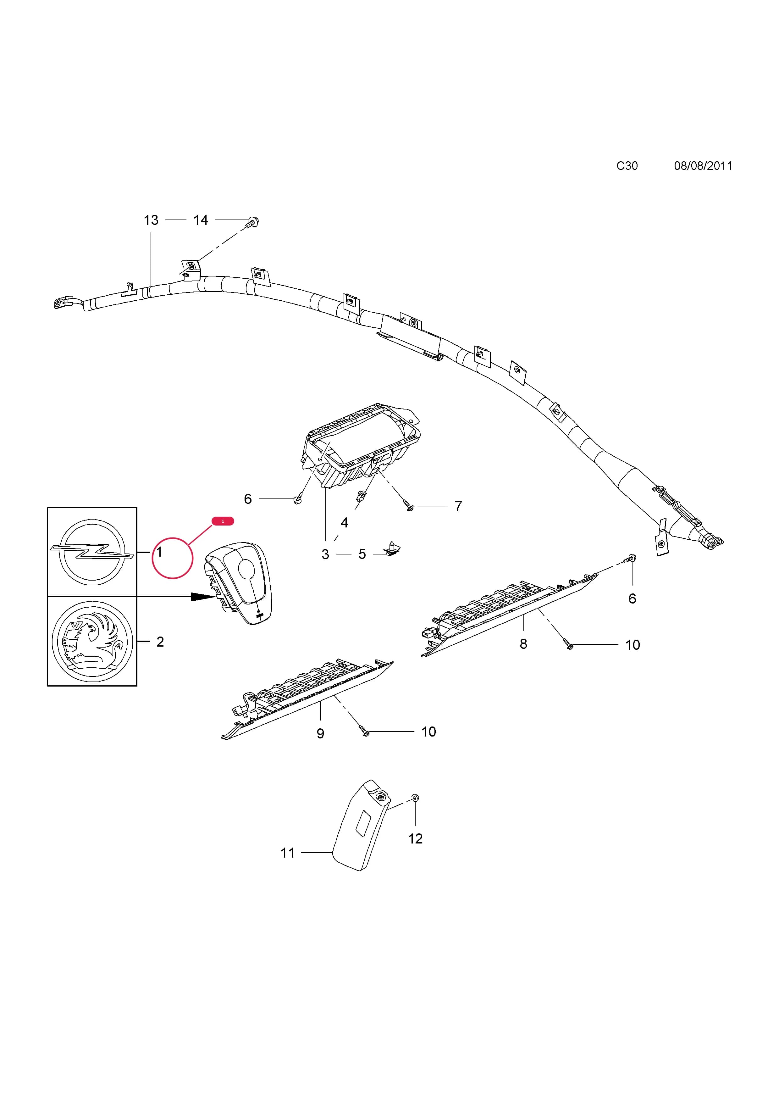 AIR BAG ASSY. (OPEL)  (PRODUCTION NO. 22772327) — Opel  AMPERA ( 2012 - ) — C BODY INTERIOR FITTINGS › 4 AIR BAG