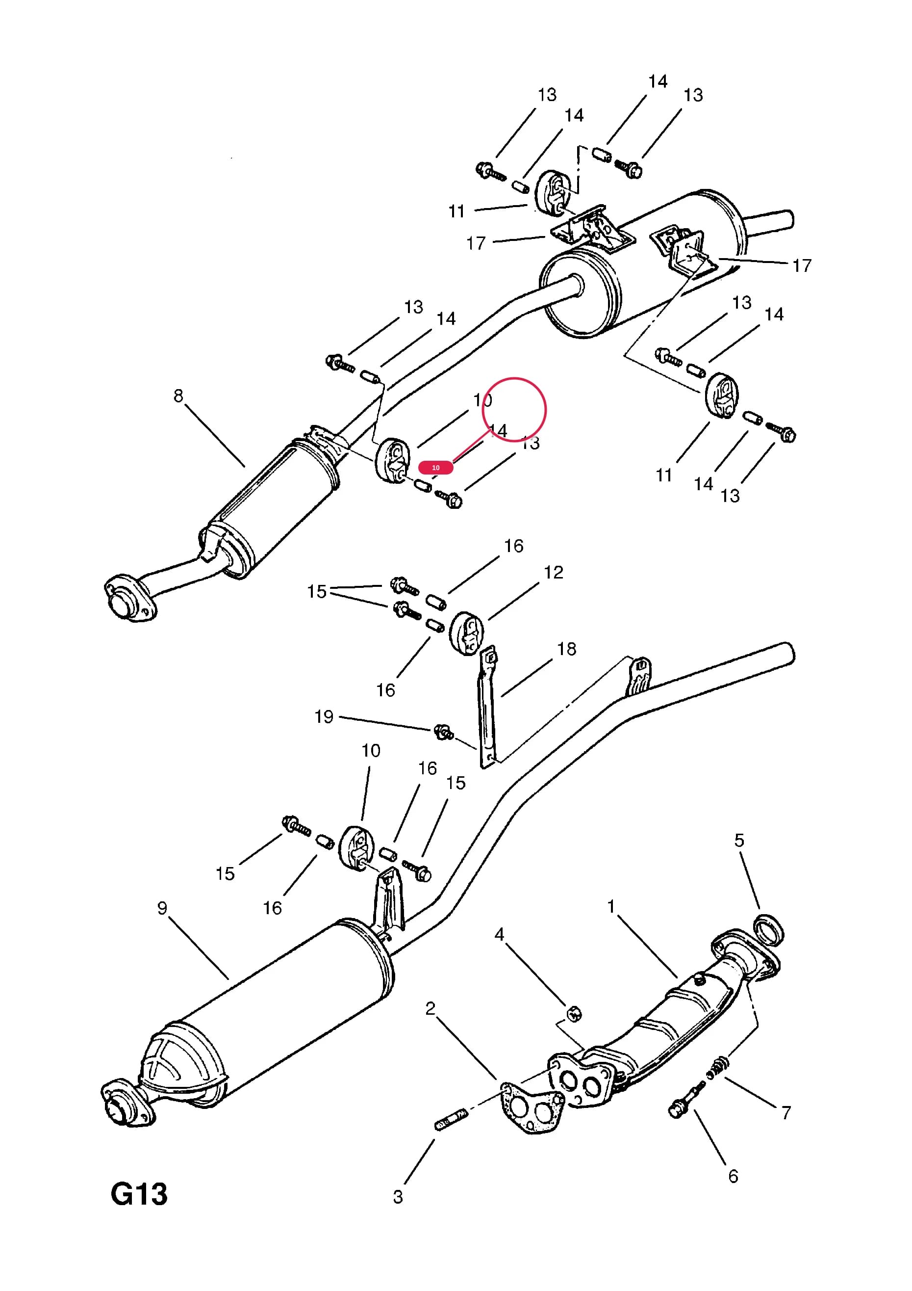 MOUNTING,SILENCER,FRONT (NLS.- NO REPLACEMENT PART) — Opel  RASCAL ( 1986 -  1993) — G FUEL AND EXHAUST › 12.EXHAUST PIPE,SILENCER AND CATALYTIC CONVERTER