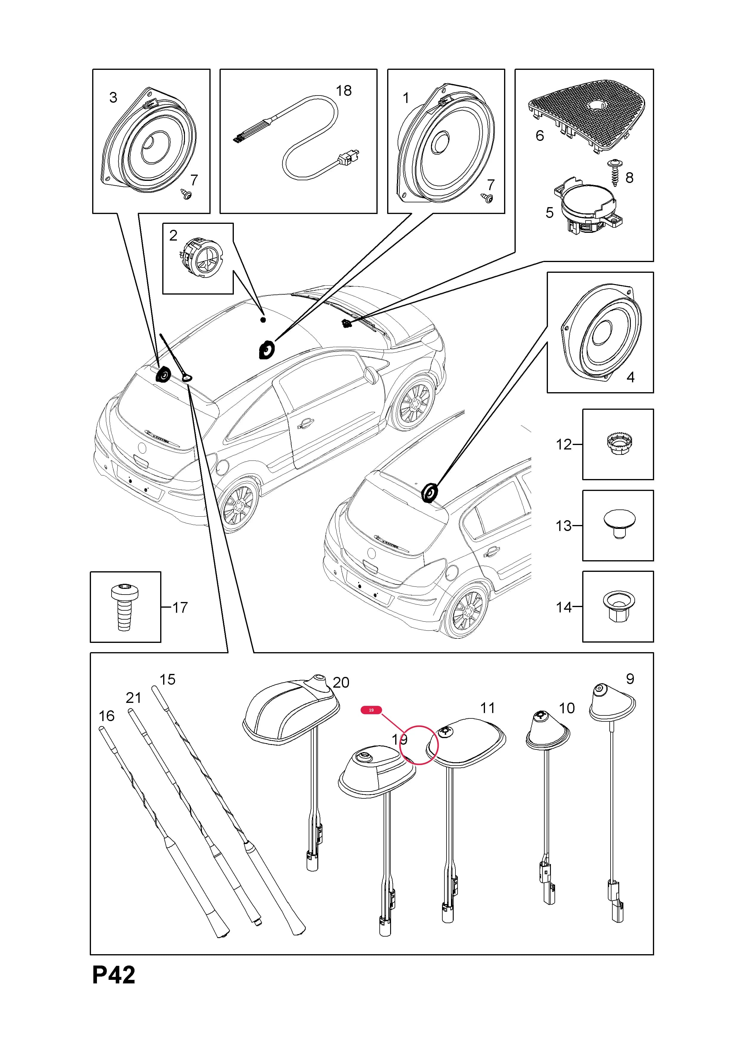 BASE,ROOF AERIAL (IDENT CD) (FOR SPOILER) — Opel  CORSA-D ( 2007 - ) — P ELECTRICAL › 11 AUDIO AND NAVIGATION