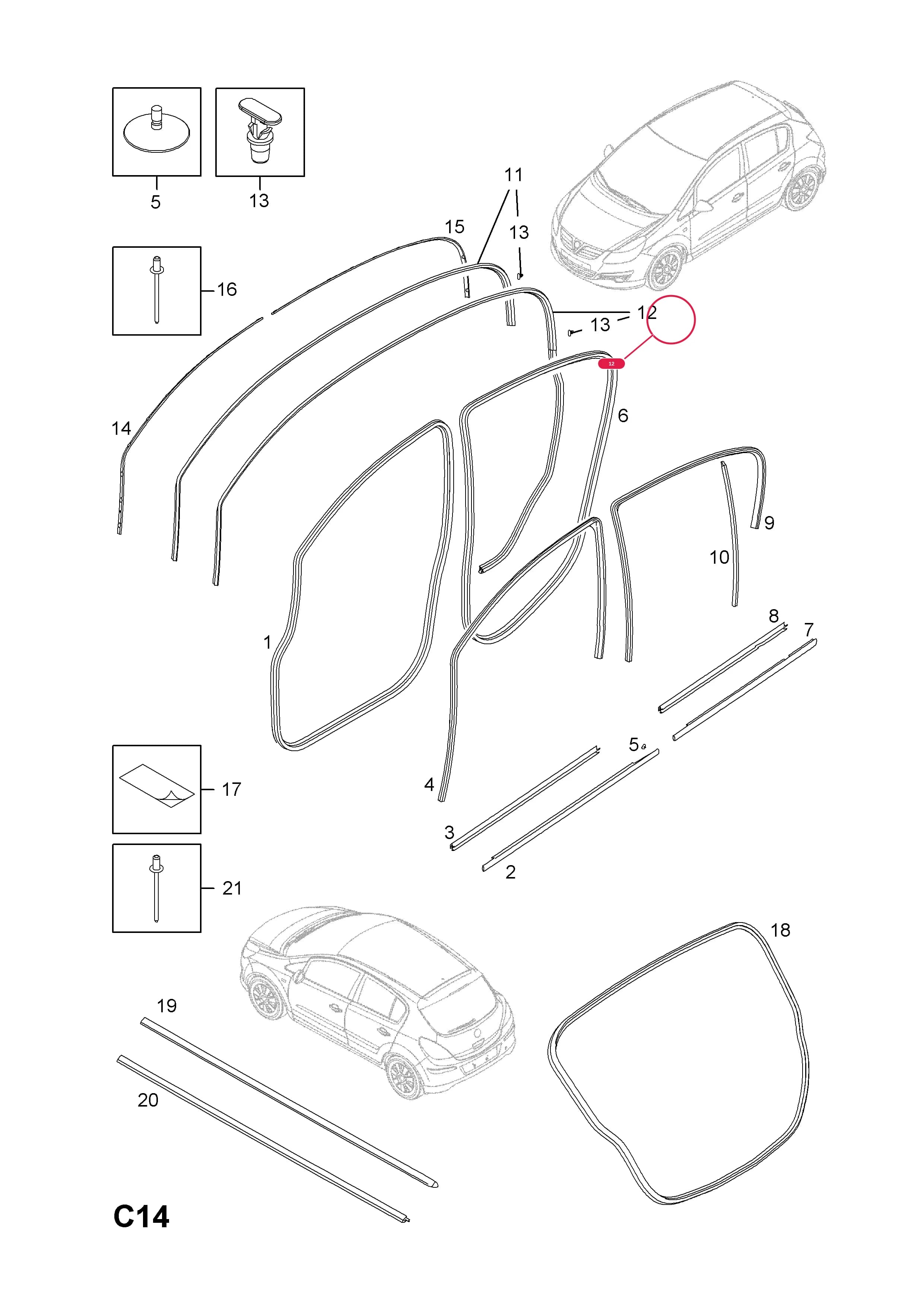WEATHERSTRIP,ROOF,RHПримечание:FOR DUST PACKAGE — Opel  CORSA-D ( 2007 - ) — C BODY INTERIOR FITTINGS › 9 WEATHERSTRIPS