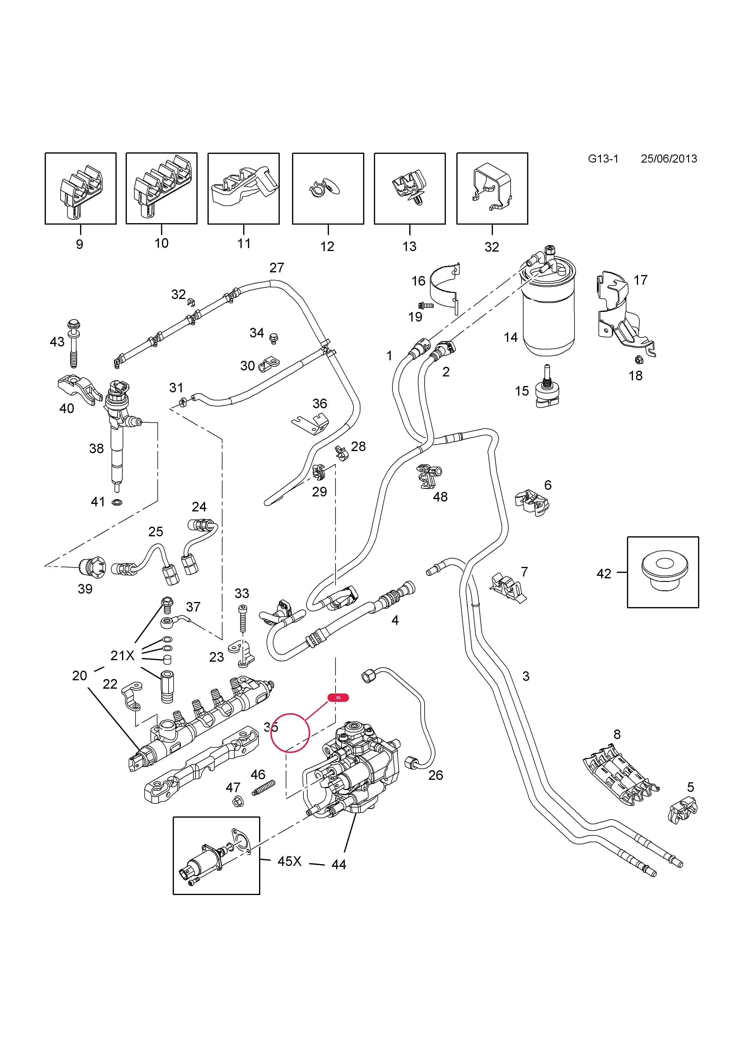 BRACKET,FUEL INJECTION PIPE — Opel  CORSA-D ( 2007 - ) — G FUEL AND EXHAUST › 5 Z17DTR[LPL],A17DTS[LUD] DIESEL ENGINES