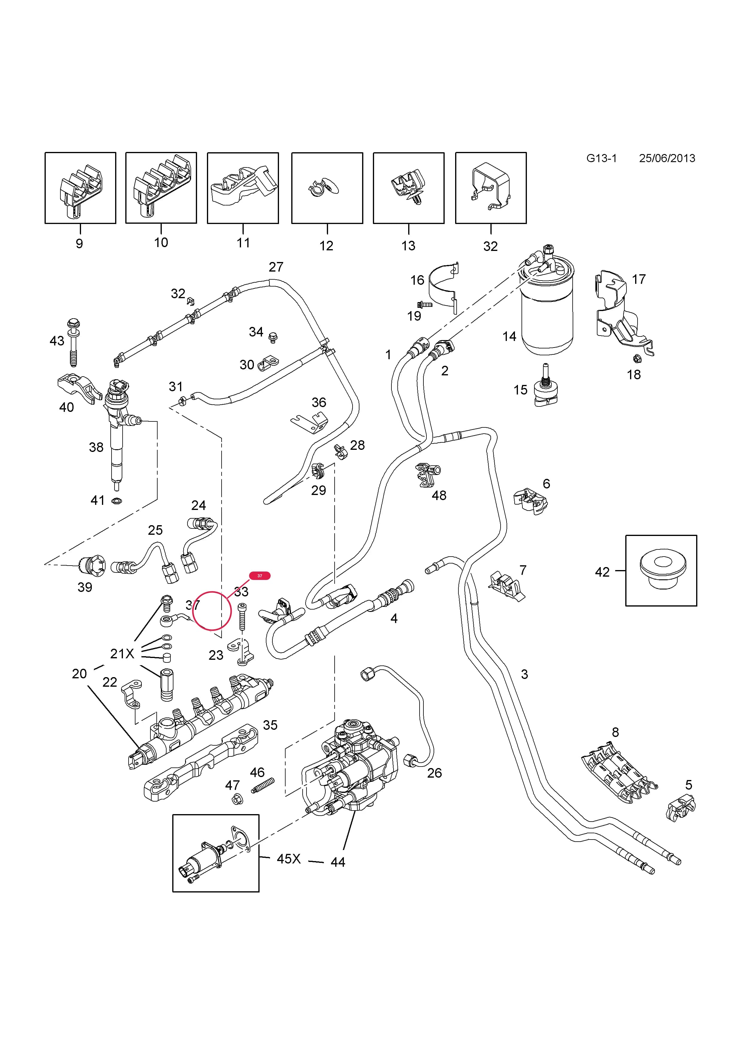 PIPE,FUEL FEED,FUEL INJECTOR — Opel  CORSA-D ( 2007 - ) — G FUEL AND EXHAUST › 5 Z17DTR[LPL],A17DTS[LUD] DIESEL ENGINES