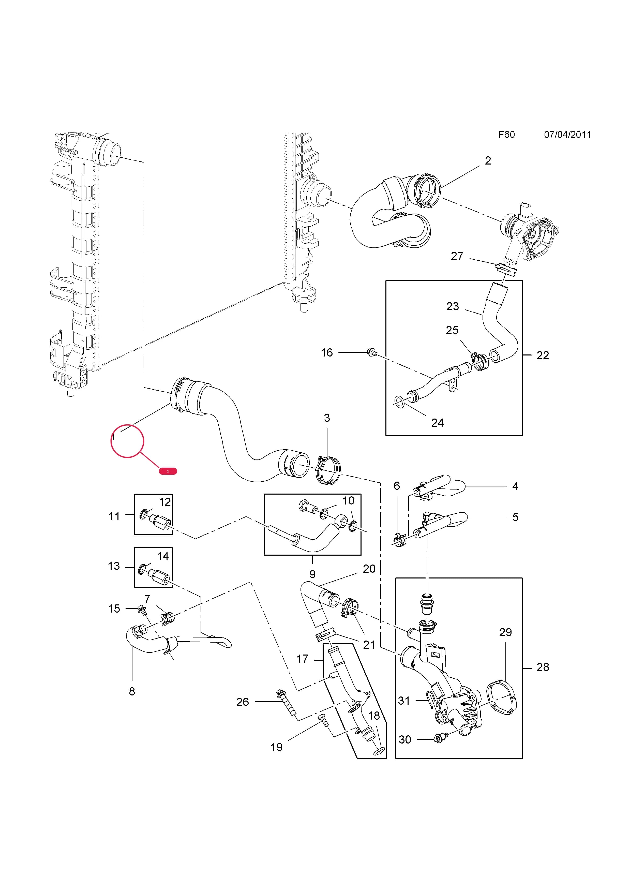 HOSE,RADIATOR INLET (USED WITH F17 MANUAL TRANSMISSION) — Opel  MERIVA-B ( 2010 - ) — F COOLING › 11.HOSES AND PIPES