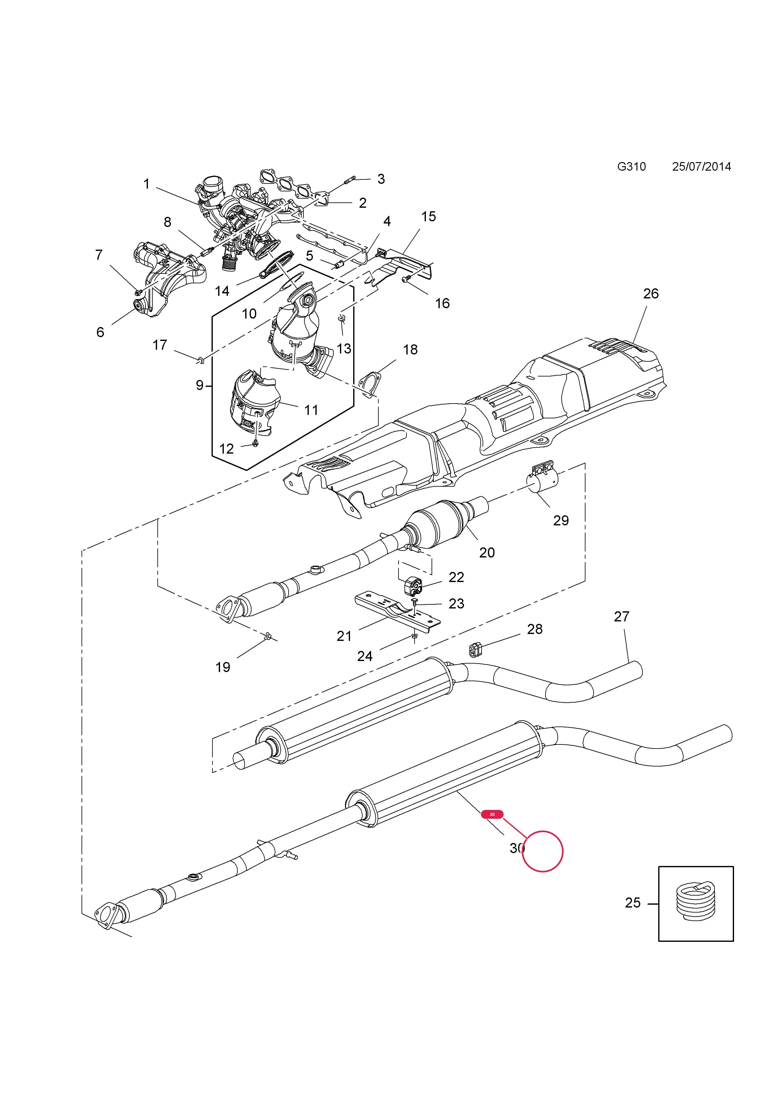 SILENCER,ASSY.,FRONT,AND CENTRE PIPE (EXCEPT DUAL FUEL - LPG) (EXCEPT CHINA) — Opel  MERIVA-B ( 2010 - ) — G FUEL AND EXHAUST › 2 A14NEL[LUH],A14NET[LUJ],B14NEL[LUH],B14NET[LUJ] PETROL ENGINES