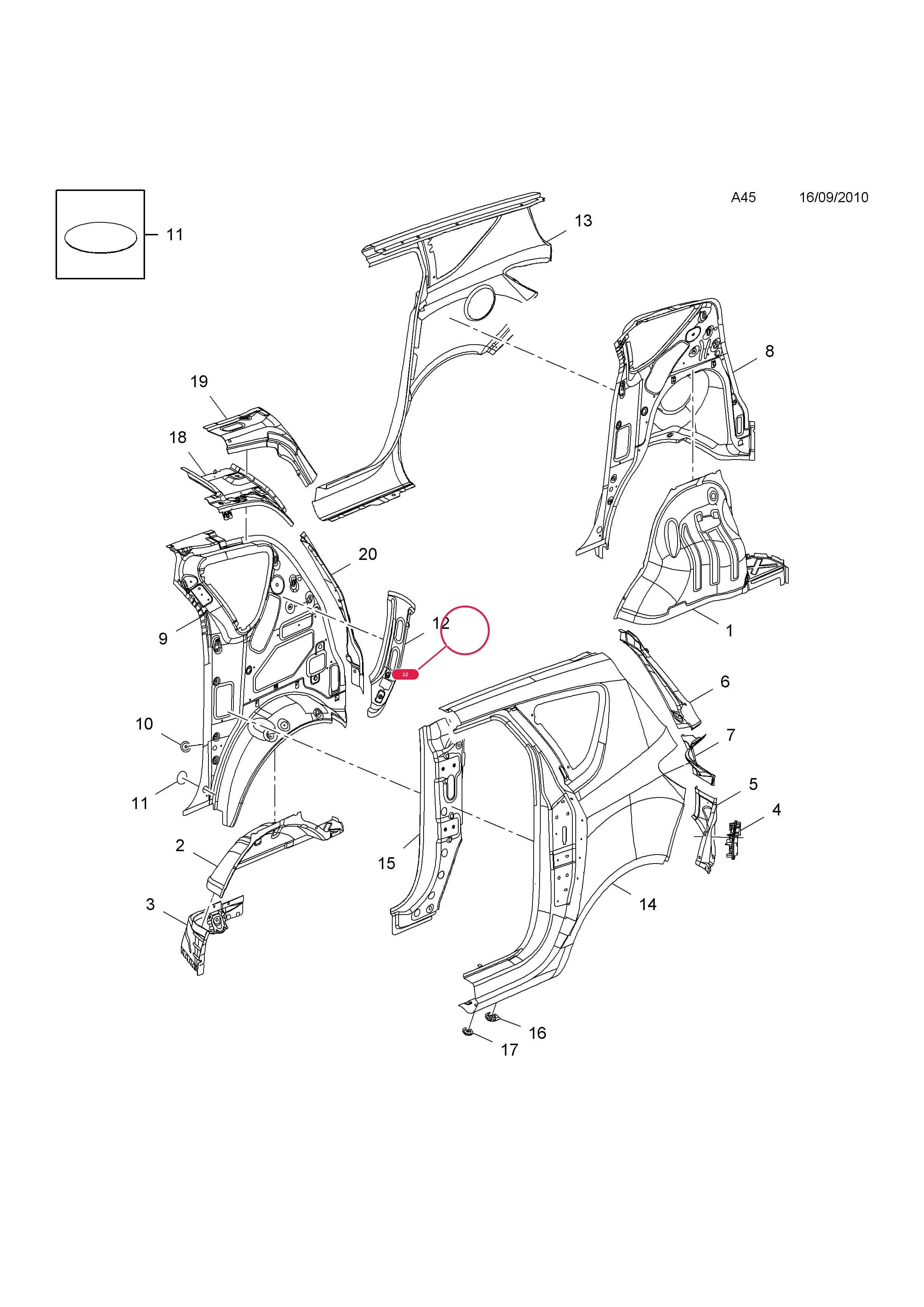 BRACE,REAR QUARTER WINDOW,UPPER,RH  (PRODUCTION NO. 13264532) — Opel  MERIVA-B ( 2010 - ) — A BODY SHELL AND PANELS › 5 BODY SIDE AND REAR QUARTER