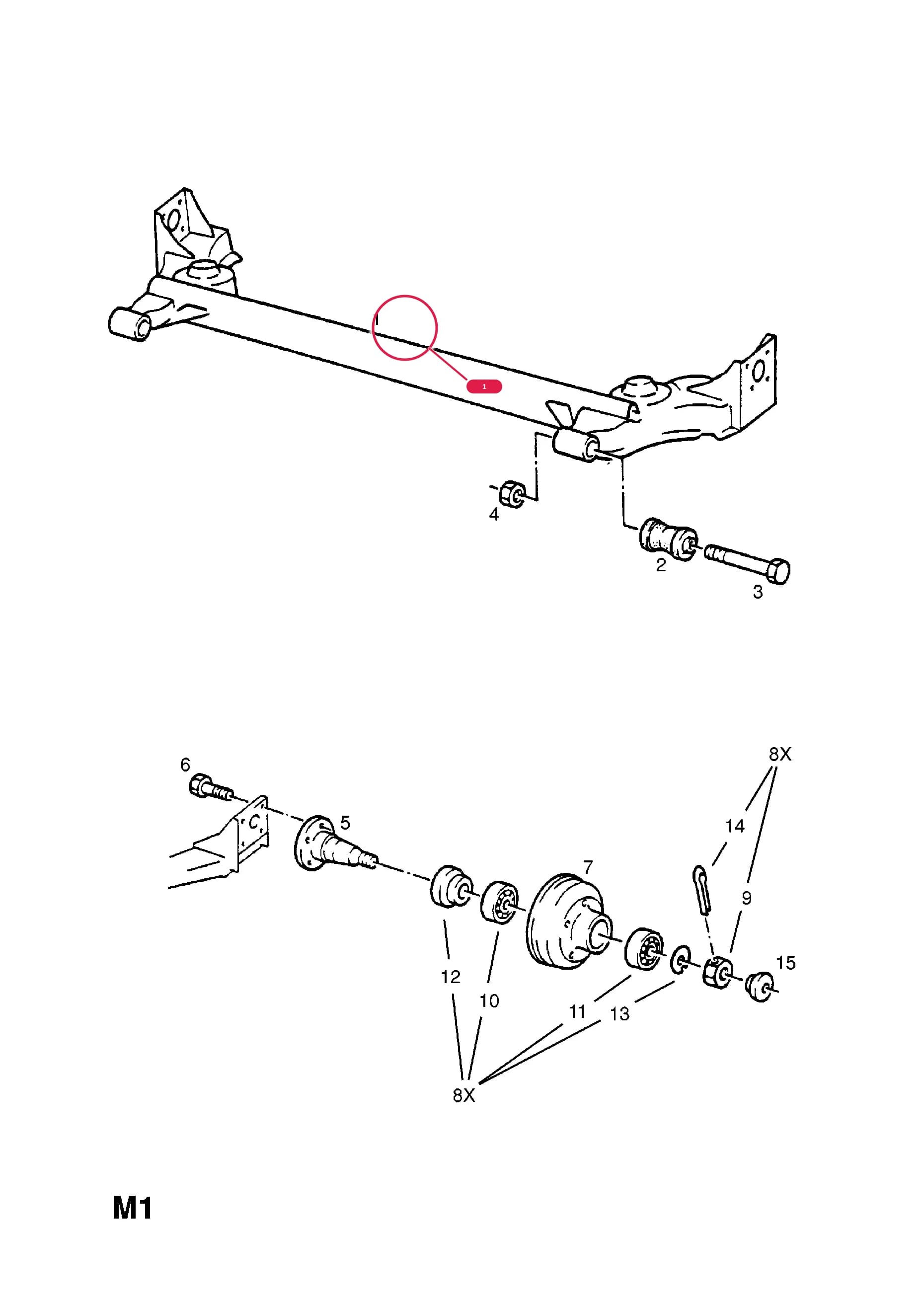 CARRIER,REAR AXLE (NLS.- USE  90468547   54 02 204,90373926   05 22 593) — Opel  CORSA-A ( 1983 -  1992) — M REAR AXLE AND SUSPENSION › 1.REAR AXLE CROSSMEMBER