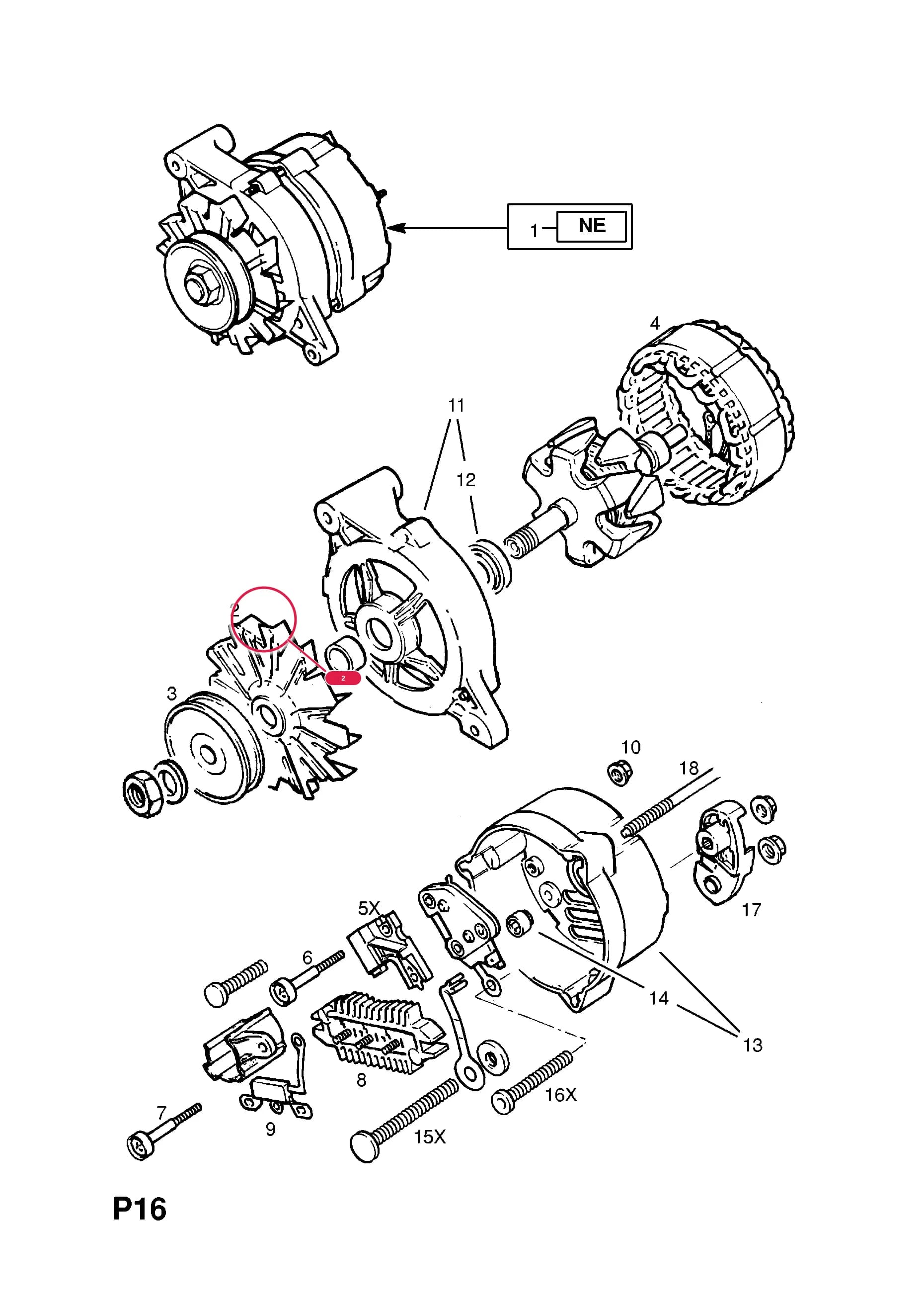-FAN,ALTERNATOR (NLS.- NO REPLACEMENT PART) — Opel  CORSA-A ( 1983 -  1992) — P ELECTRICAL › 1 ENGINE AND COOLING