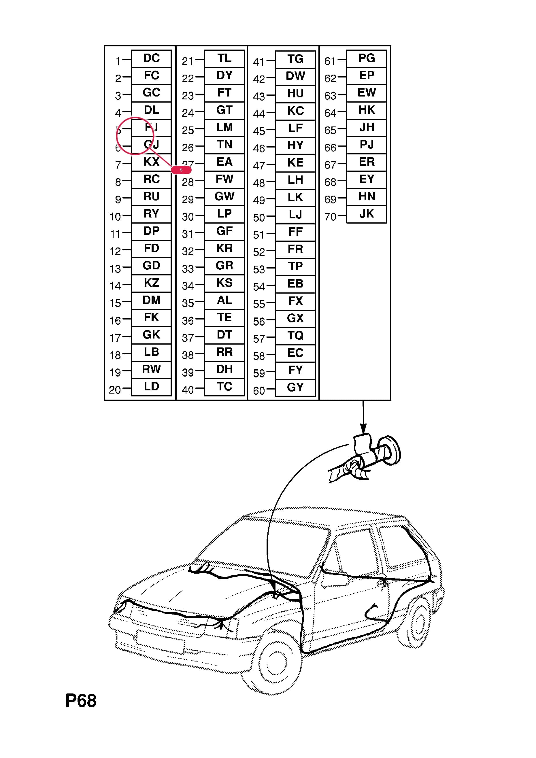 HARNESS,ASSY.,MAIN WIRING,BODY,LHD (IDENT FJ) (EXC.GERMANY) (NLS.- NO REPLACEMENT PART)Примечание:USED WITH HEADLAMP WARNING BUZZER — Opel  CORSA-A ( 1983 -  1992) — P ELECTRICAL › 7 WIRING HARNESS