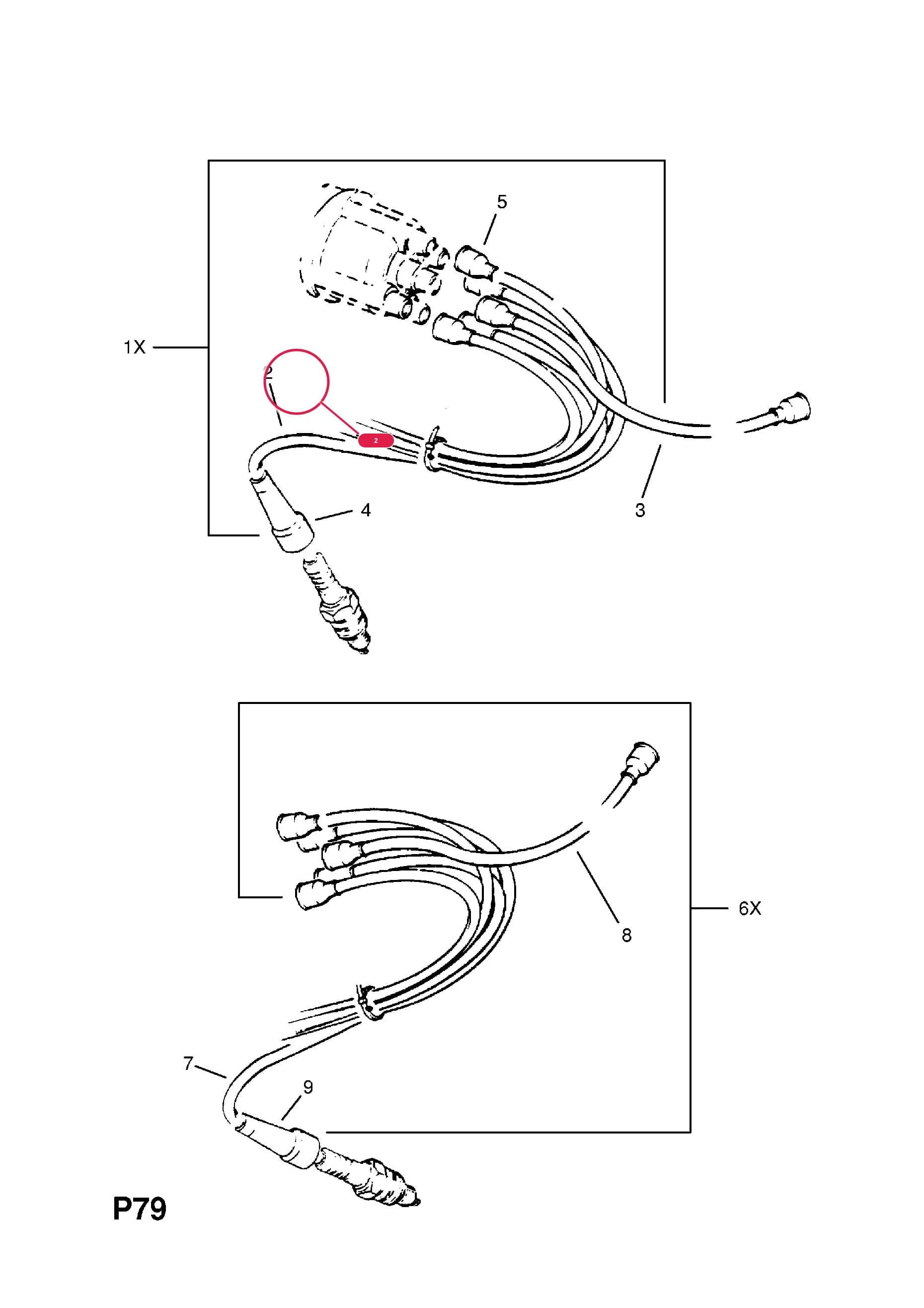 -CABLE,SPARK PLUG,620MM LONG (NO.1 AND NO.2) (IDENT 4) (NLS.- NO REPLACEMENT PART) — Opel  CORSA-A ( 1983 -  1992) — P ELECTRICAL › 8 CABLES
