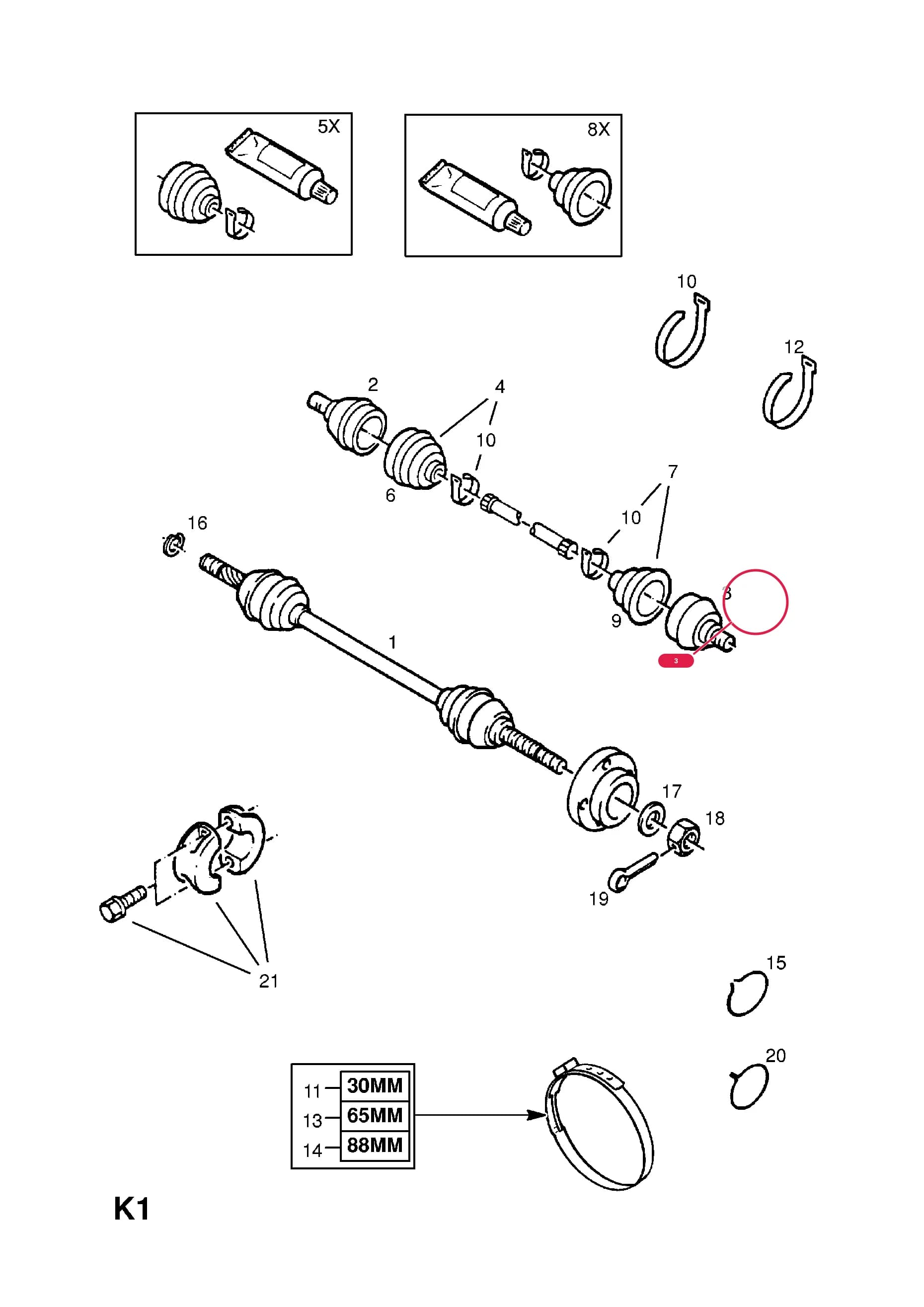 -JOINT,ASSY.,SHAFT,OUTER (CORE RETURN NO. 95 03 078) — Opel  CORSA-A ( 1983 -  1992) — K FRONT AXLE AND SUSPENSION › 2.FRONT AXLE DRIVE SHAFT (EXCHANGE)