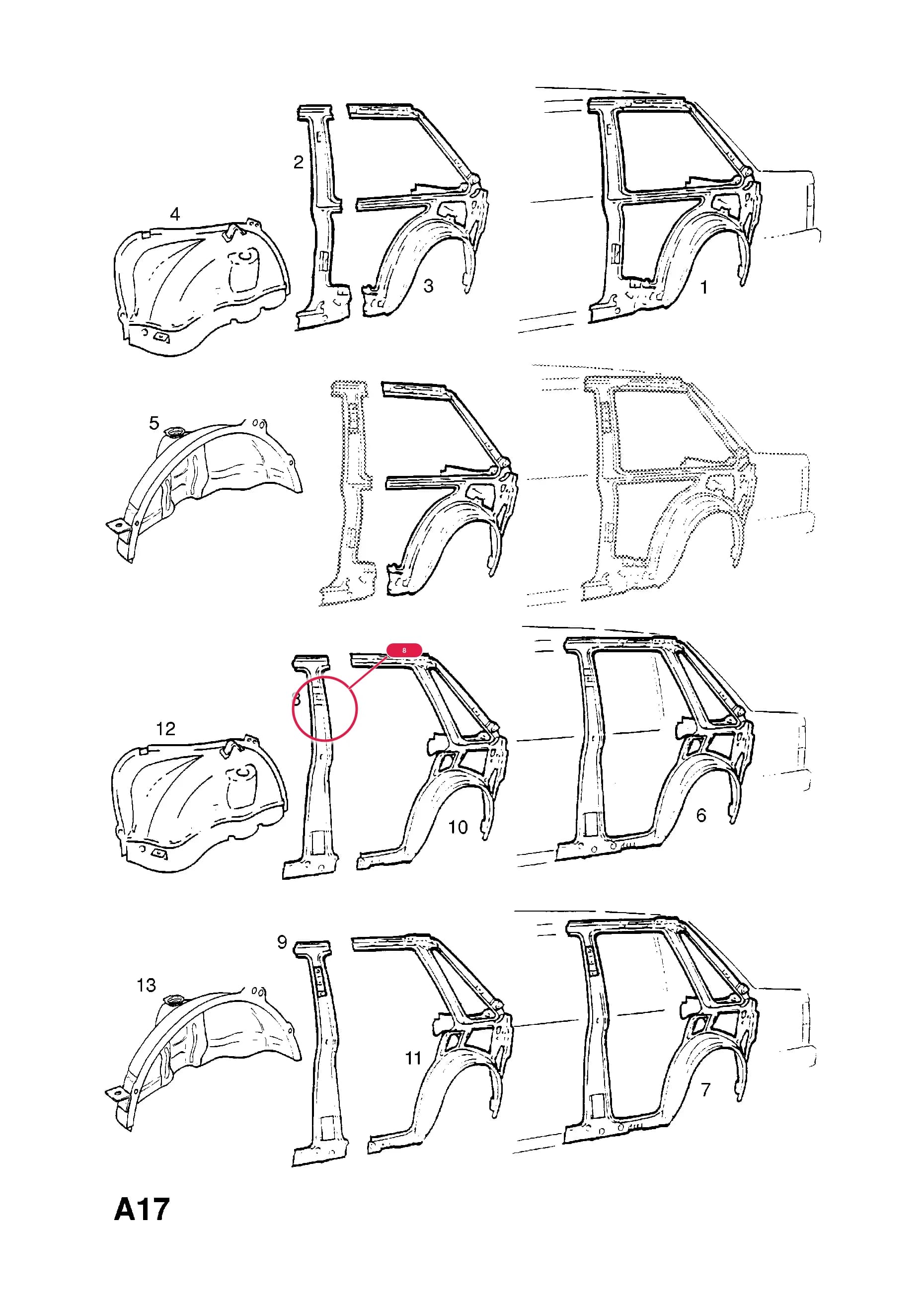 -PANEL,REAR QUARTER,INNER,FRONT,RH (REPAIR PANEL) — Opel  CORSA-A ( 1983 -  1992) — A BODY SHELL AND PANELS › 6 REAR QUARTER
