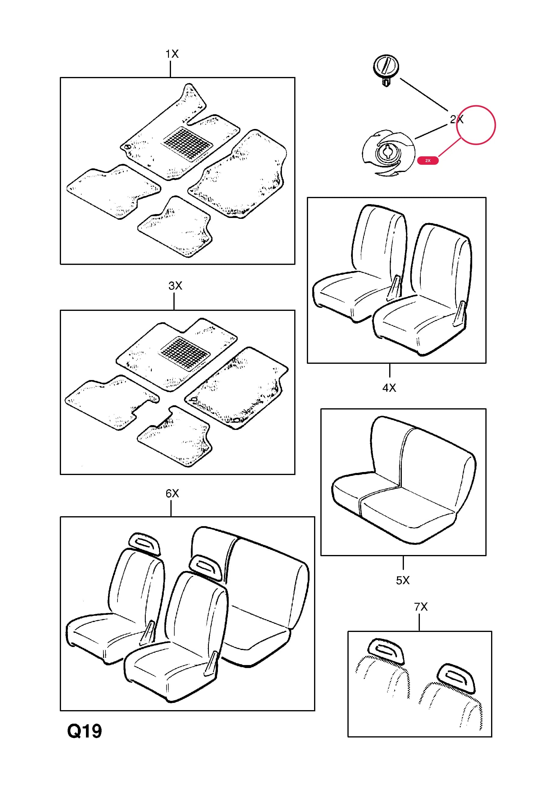 SET,MOUNTING PARTS,ROUND (CONTAINS 4 CLIPS) (NLS.- NO REPLACEMENT PART) — Opel  CORSA-A ( 1983 -  1992) — Q ACCESSORIES › 3 BODY INTERIOR TRIM