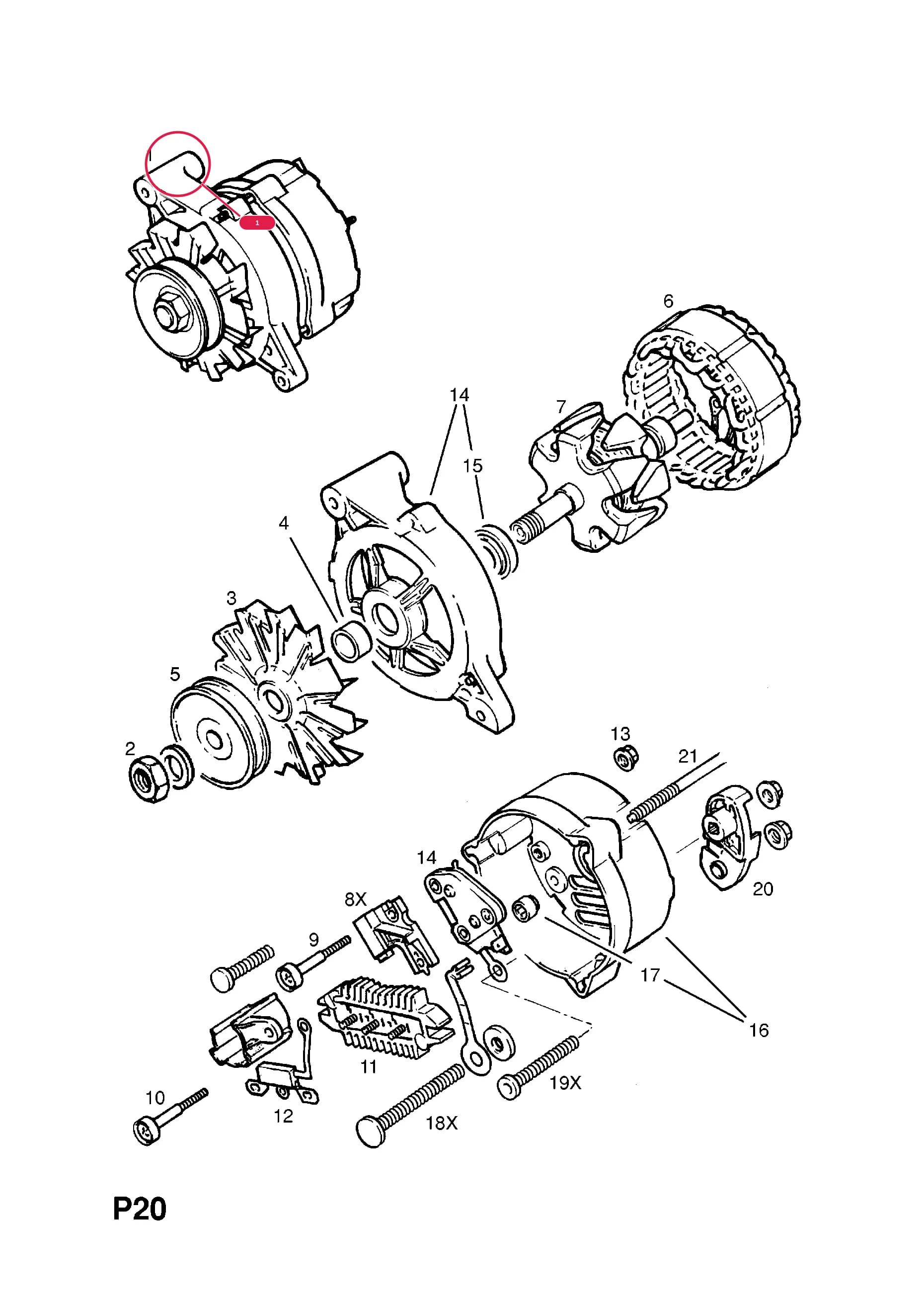ALTERNATOR,ASSY.,12V.65AMP (DELCO-REMY) (NLS.- NO REPLACEMENT PART) (EXCHANGE PART 3493756   12 04 344 OPEL,R1030058 VAUXHALL) — Opel  CORSA-A ( 1983 -  1992) — P ELECTRICAL › 1 ENGINE AND COOLING