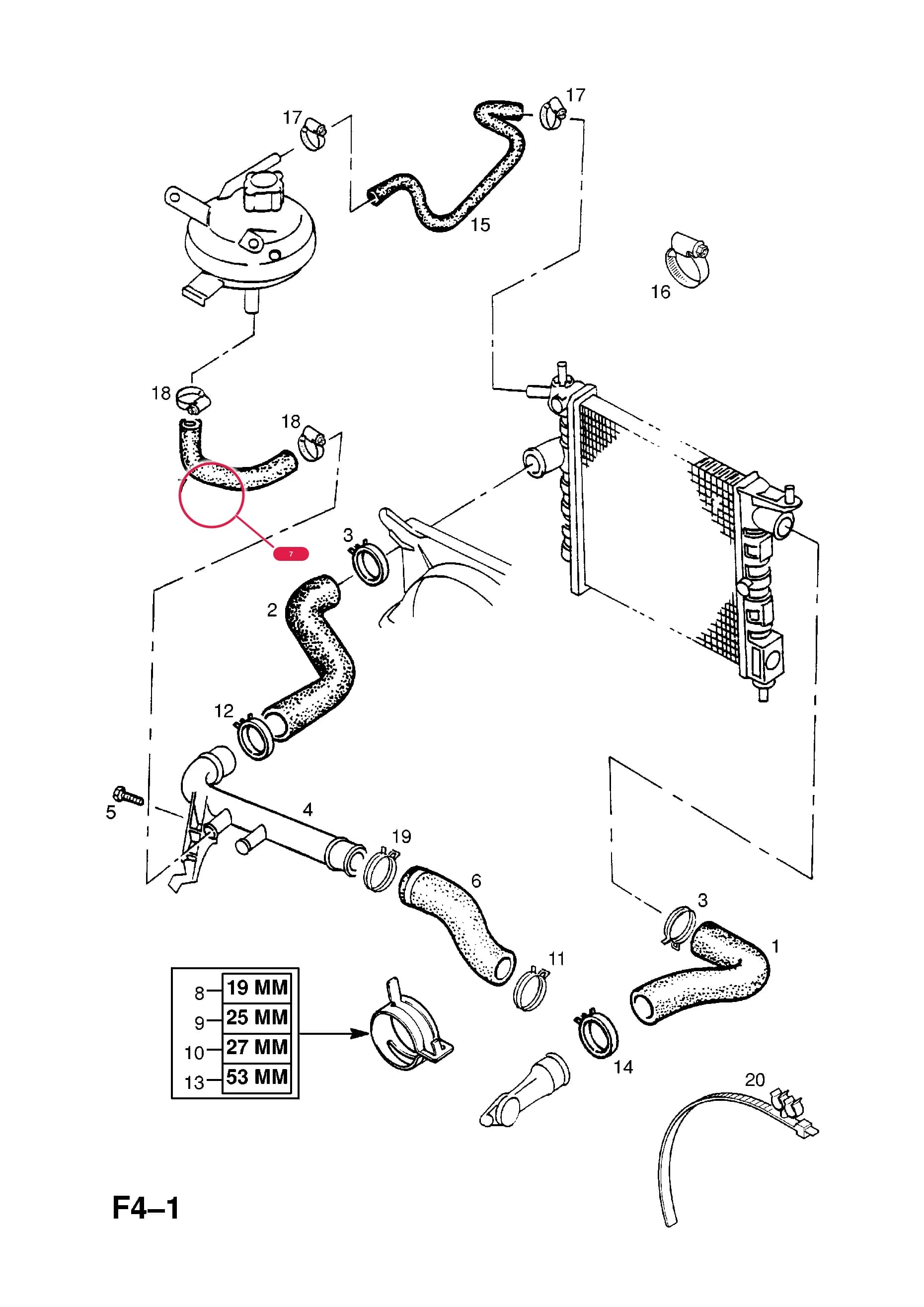 HOSE,CONNECTING TUBE TO HEADER TANK (NLS.- NO REPLACEMENT PART) — Opel  CORSA-B ( 1993 -  2002) — F COOLING › 12.HOSES AND PIPES (CONTD.)