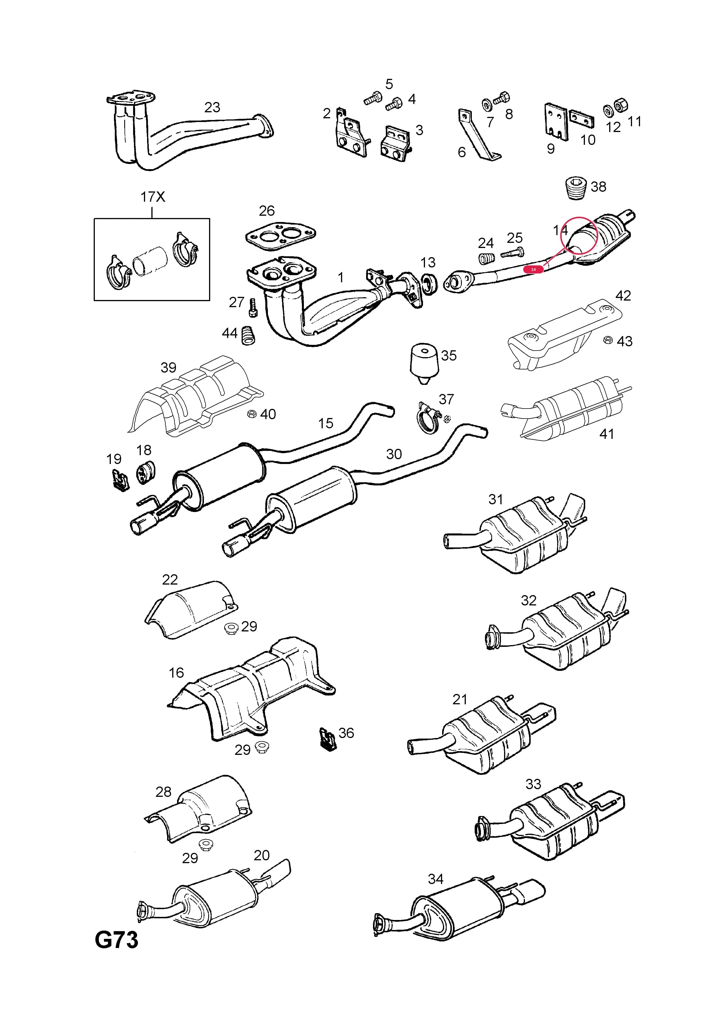 PIPE,EXHAUST,INTERMEDIATE,WITH CATALYST,NEW EXCHANGE (EXC.JAPAN,TAIWAN) (NLS.- USE 93173912  58 54 209) (CORE RETURN NO. 9117104   95 08 030) — Opel  CORSA-B ( 1993 -  2002) — G FUEL AND EXHAUST › 70.EXHAUST PIPE,SILENCER AND CATALYTIC CONVERTER (CONTD.)