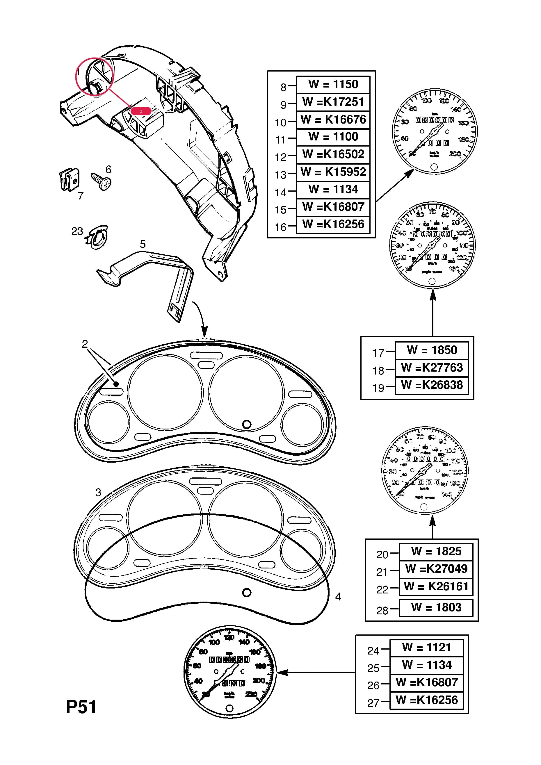 HOUSING,INSTRUMENTS (NLS.- NO REPLACEMENT PART) — Opel  CORSA-B ( 1993 -  2002) — P ELECTRICAL › 6 INSTRUMENTS
