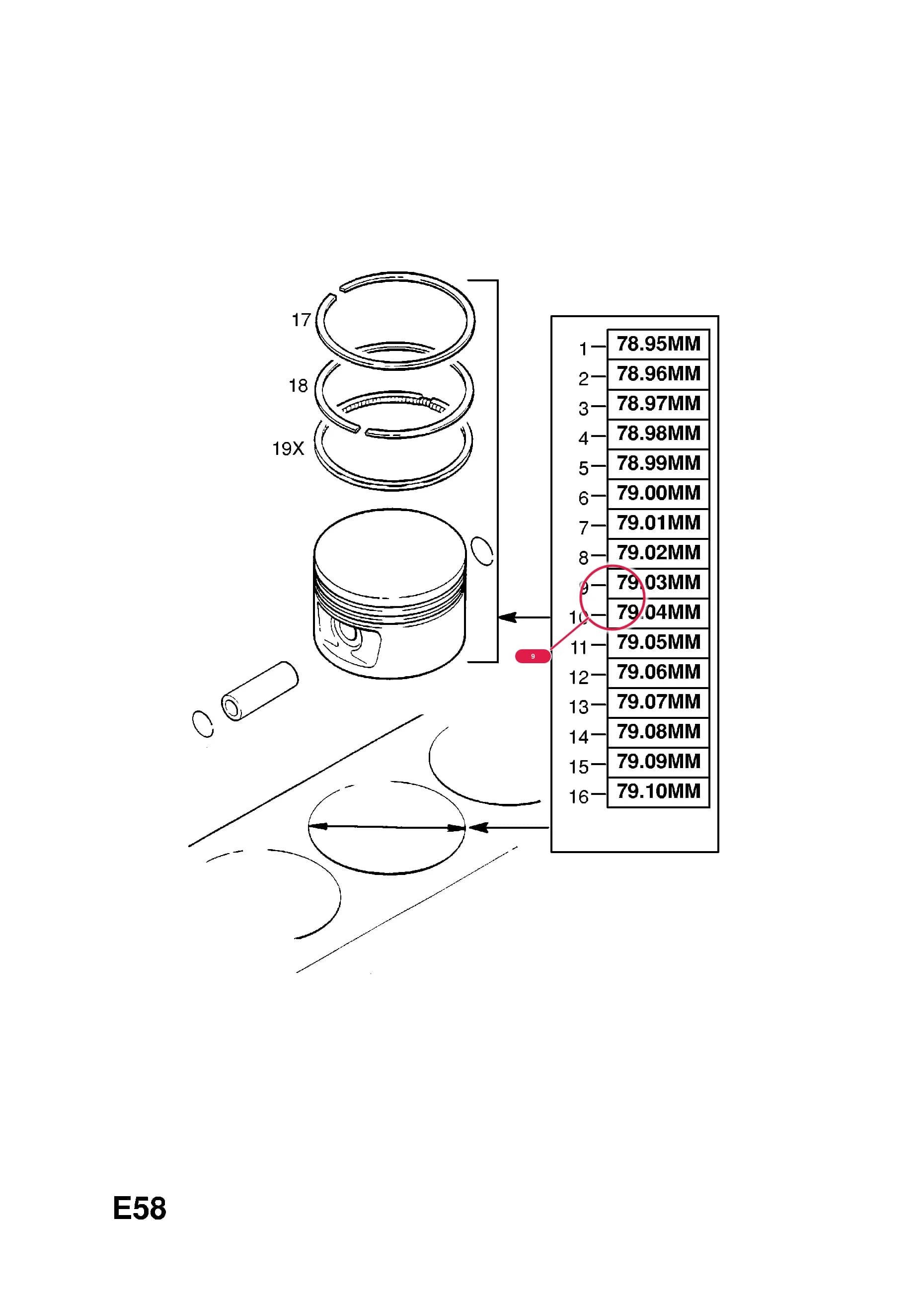 PISTON,PIN AND RINGS,ASSY.,STD.,CYLINDER BORE 79.03 MM (IDENT 03) — Opel  CORSA-B ( 1993 -  2002) — E ENGINE AND CLUTCH › 6 C16SEL[L91],C16XE[L91],X16XE[L91] PETROL ENGINES