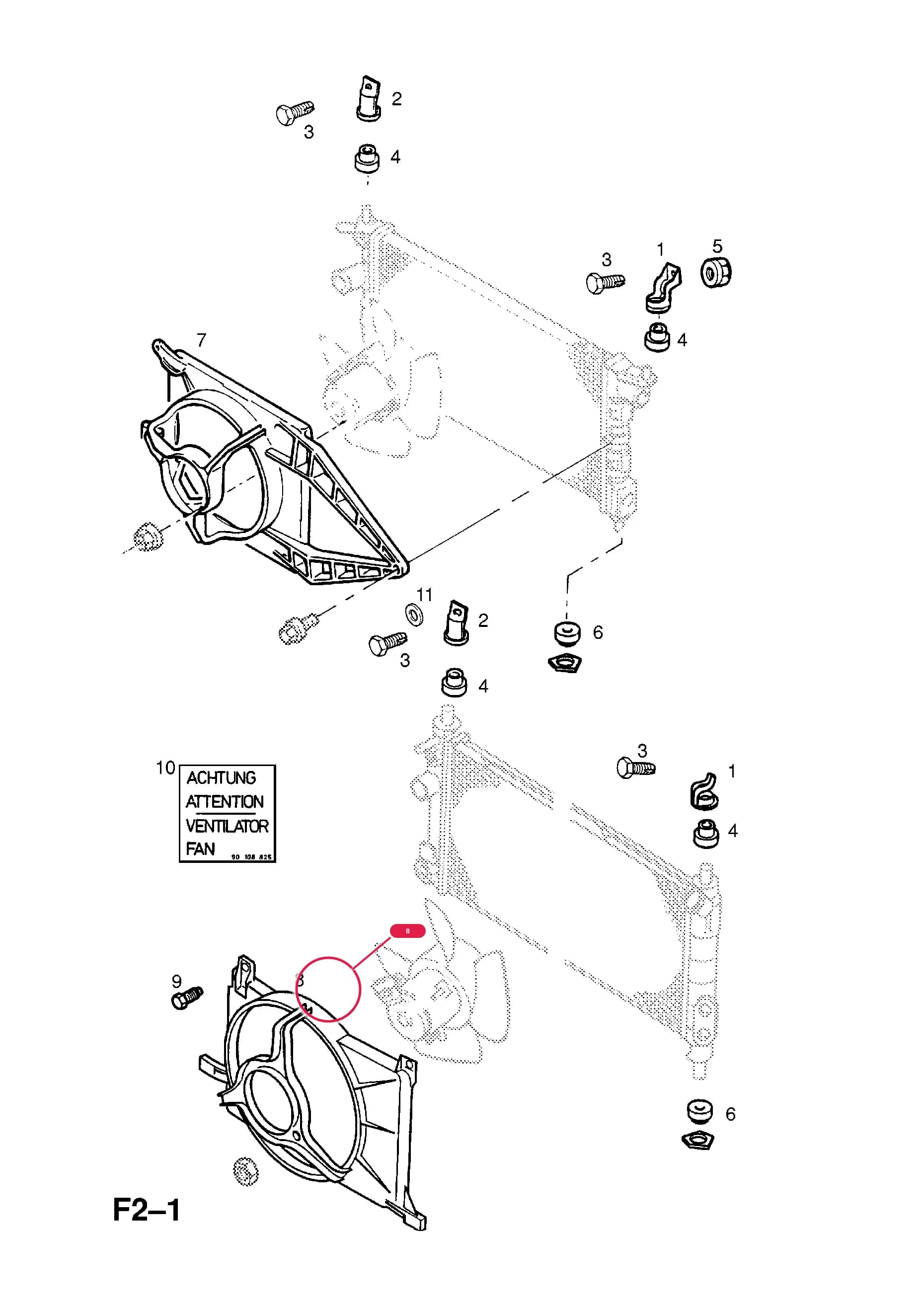 COWL,RADIATOR (FOR CHINA)Примечание:FOR AIR CONDITIONING — Opel  CORSA-B ( 1993 -  2002) — F COOLING › 44.12NZ[L71],C12NZ[L71],X12SZ[L71],C14NZ[2H6],X14SZ[2H6],C14SE[L48], C14SEL[L95],X14XE[L95],C16SEL[L91],C16XE[L91],X16XE[L91] ENGINES EXCEPT AUSTRALIA,NEW ZEALAND,THAILAND